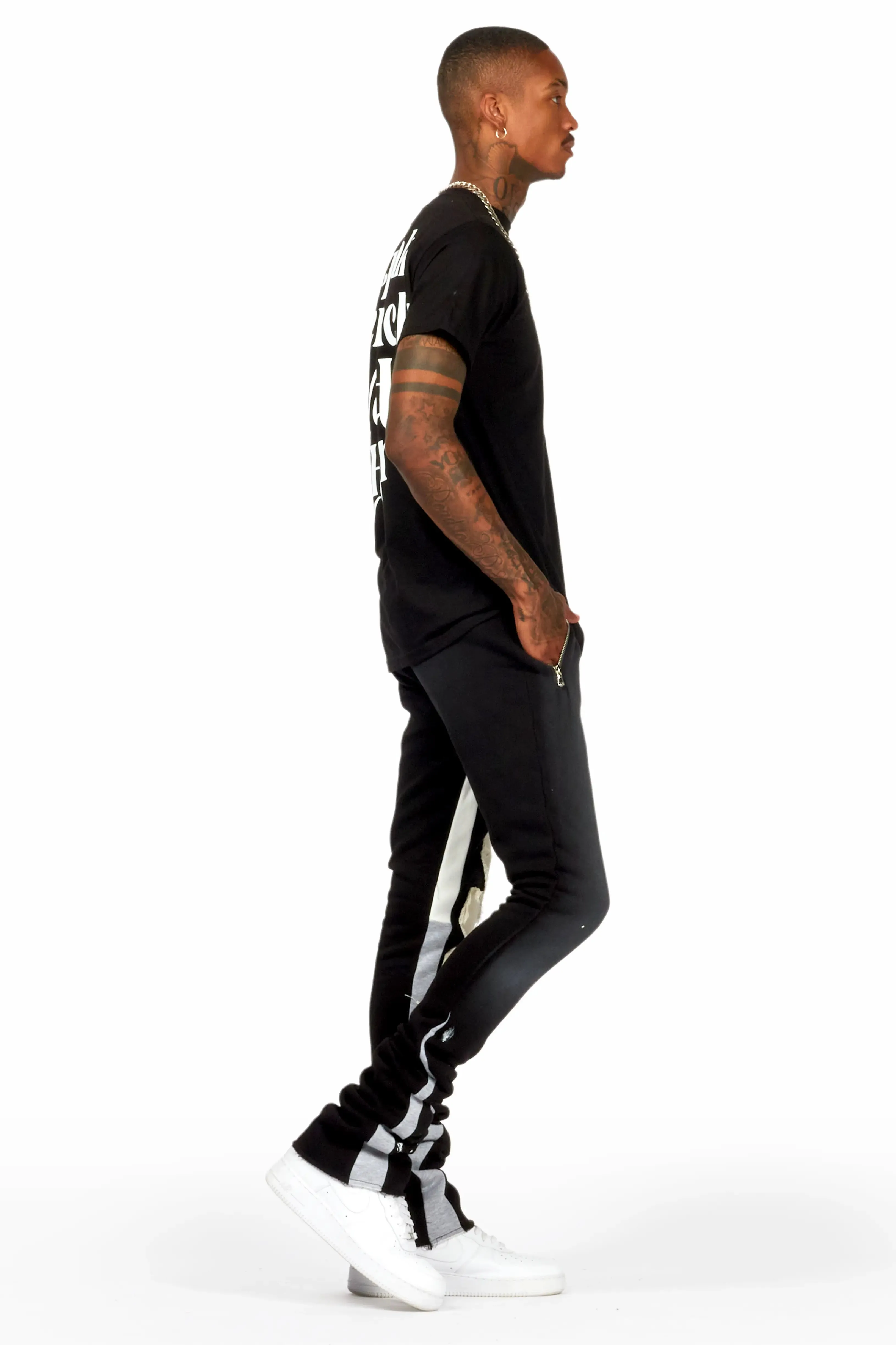 Acotas Black/Beige Patchwork Super Stacked Flare Pants sold by Rockstar Original product image thumbnail 4