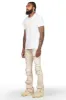 Ingo Beige Painter Stacked Flare Jean sold by Rockstar Original