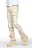 Ingo Beige Painter Stacked Flare Jean sold by Rockstar Original