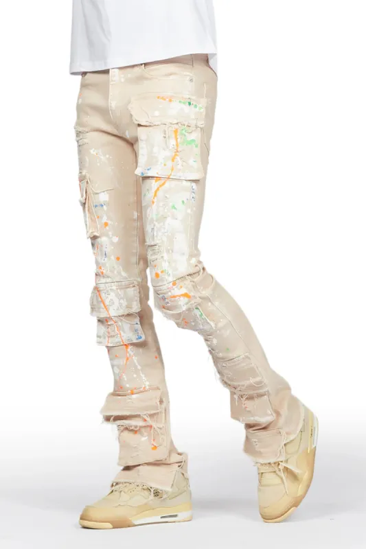 Ingo Beige Painter Stacked Flare Jean sold by Rockstar Original