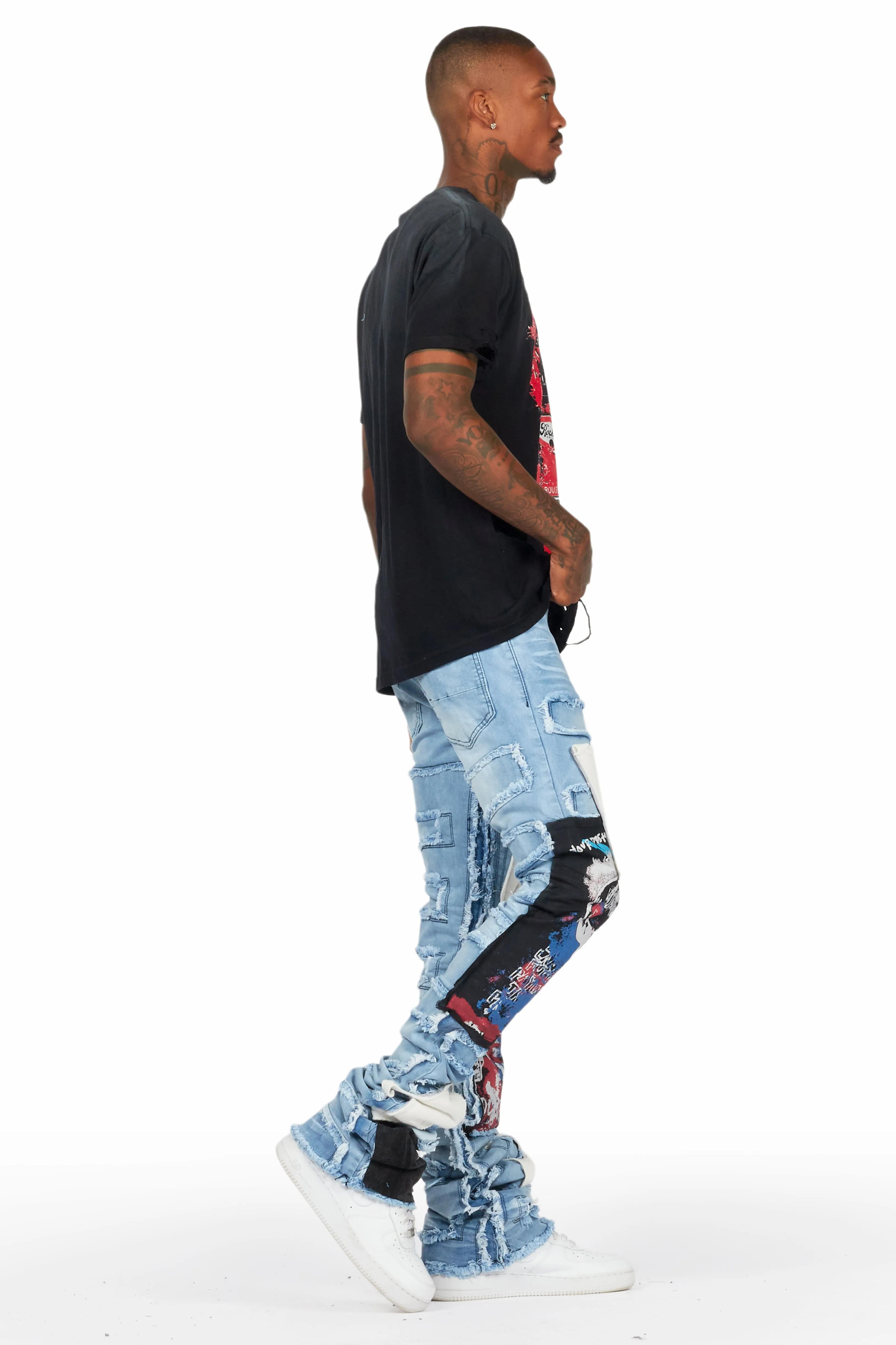 Vinson Light Blue Patchwork Super Stacked Flare Jean sold by Rockstar Original product image thumbnail 4