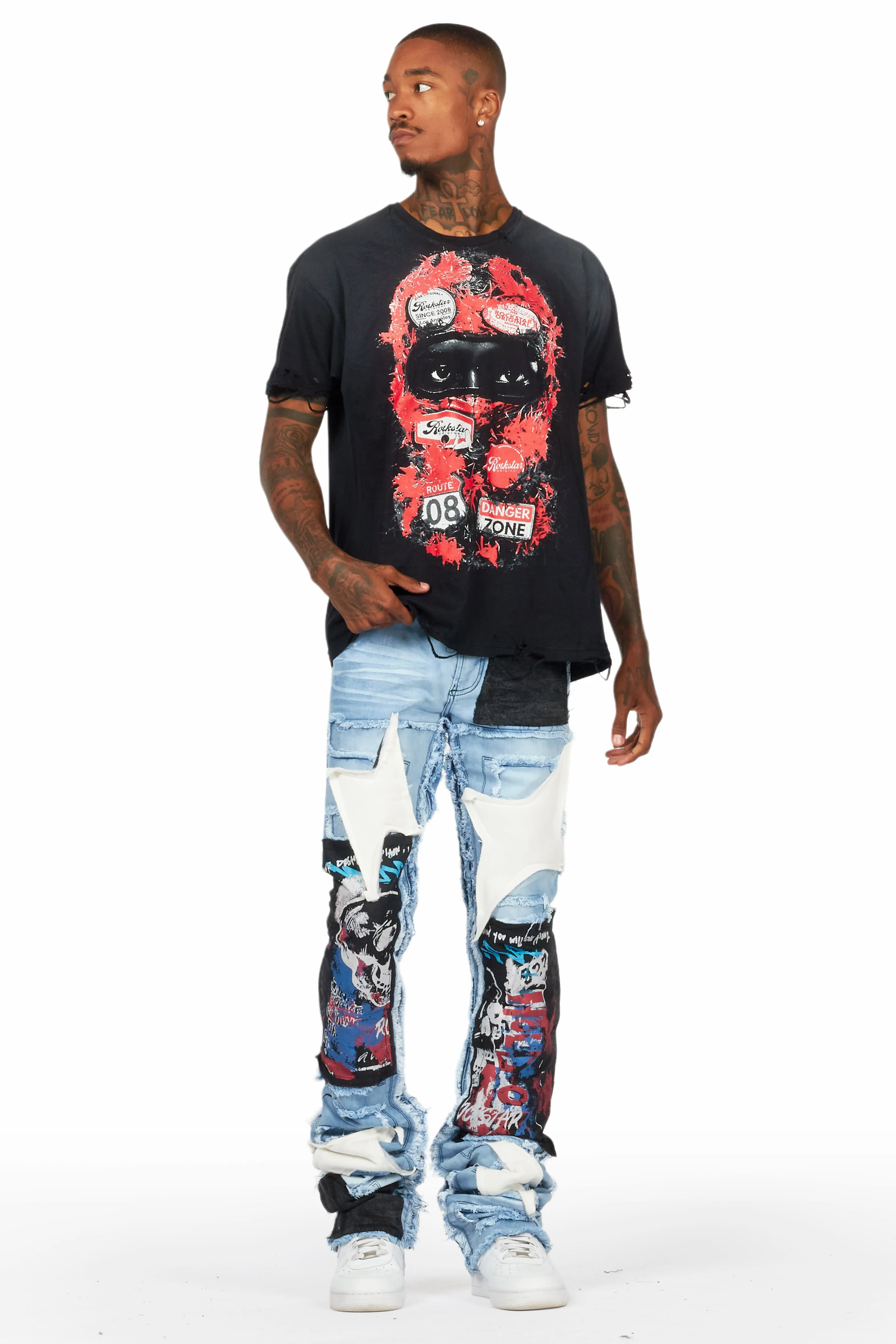 Vinson Light Blue Patchwork Super Stacked Flare Jean sold by Rockstar Original product image thumbnail 3
