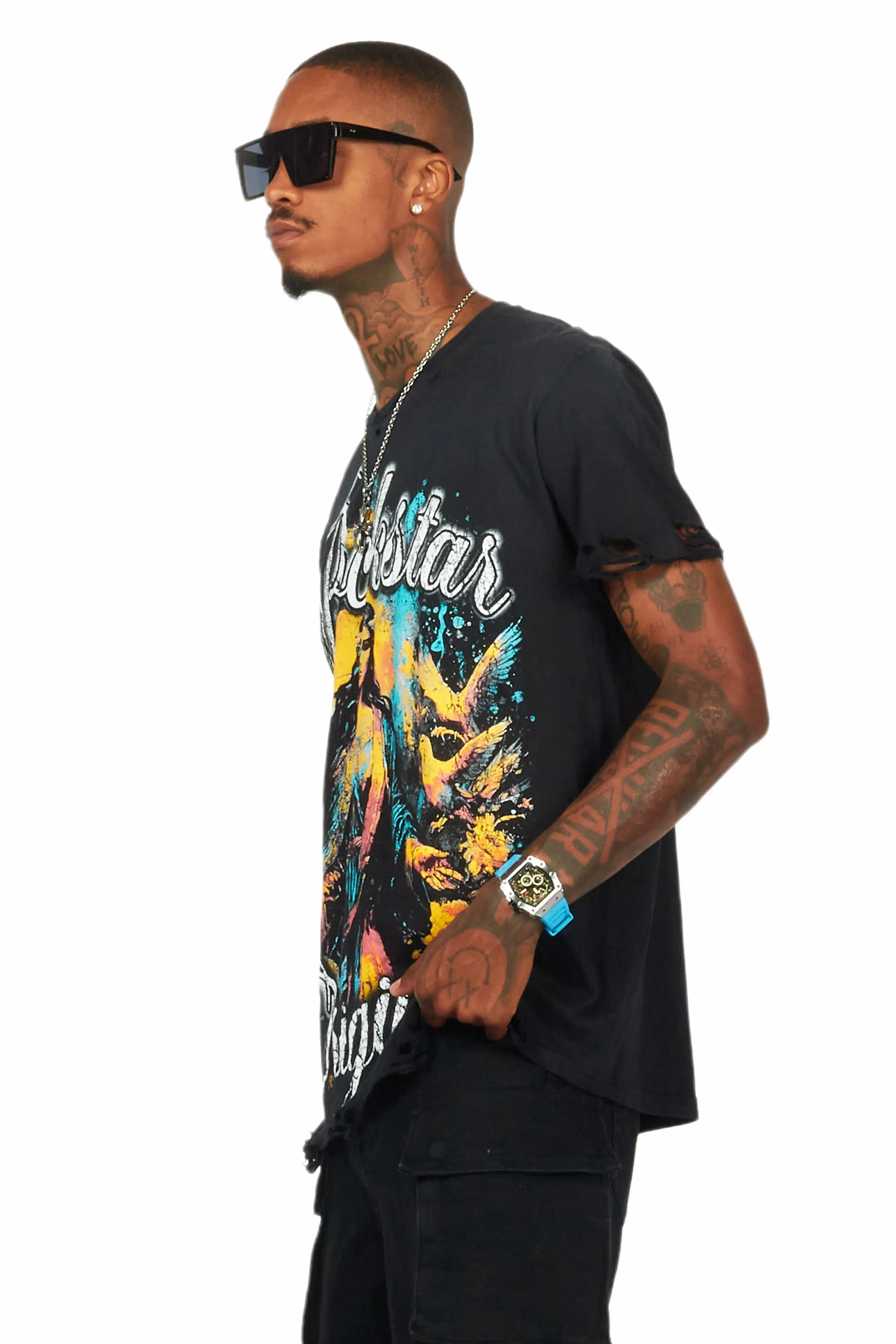 Santorini Black Oversized Graphic T-Shirt sold by Rockstar Original product image thumbnail 5