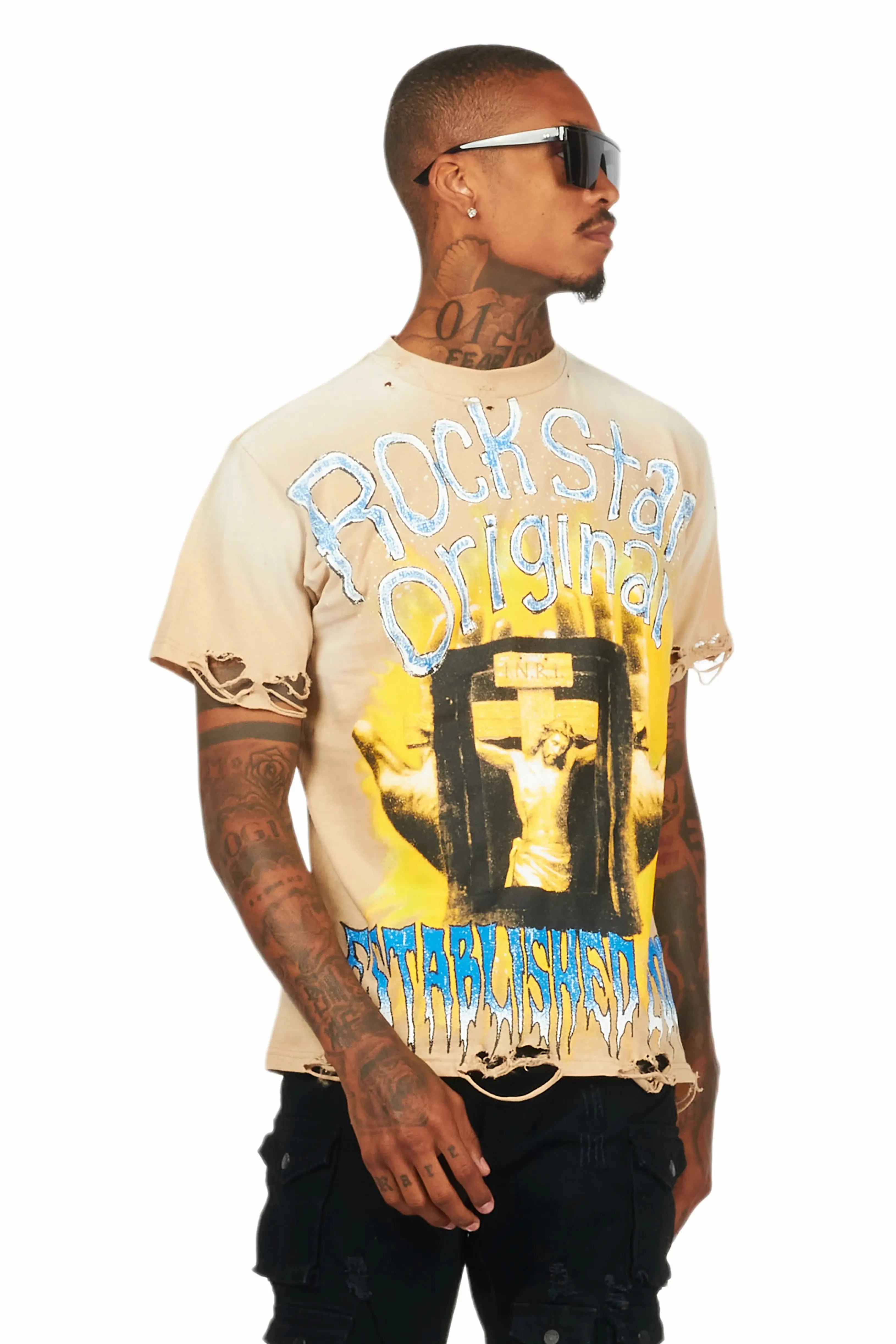 Saloso Beige Oversized Graphic T-Shirt sold by Rockstar Original product image thumbnail 2