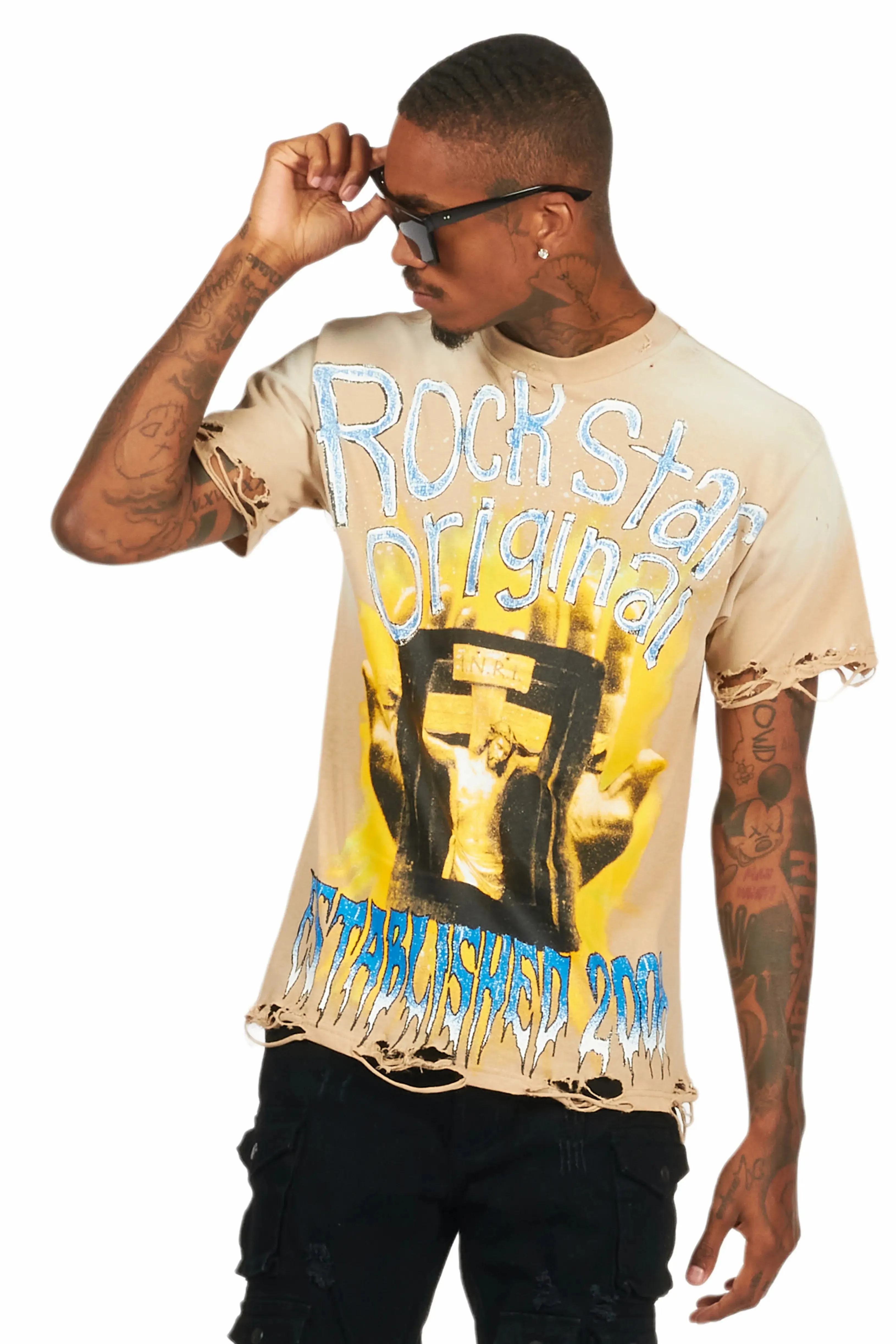 Saloso Beige Oversized Graphic T-Shirt sold by Rockstar Original product image thumbnail 3
