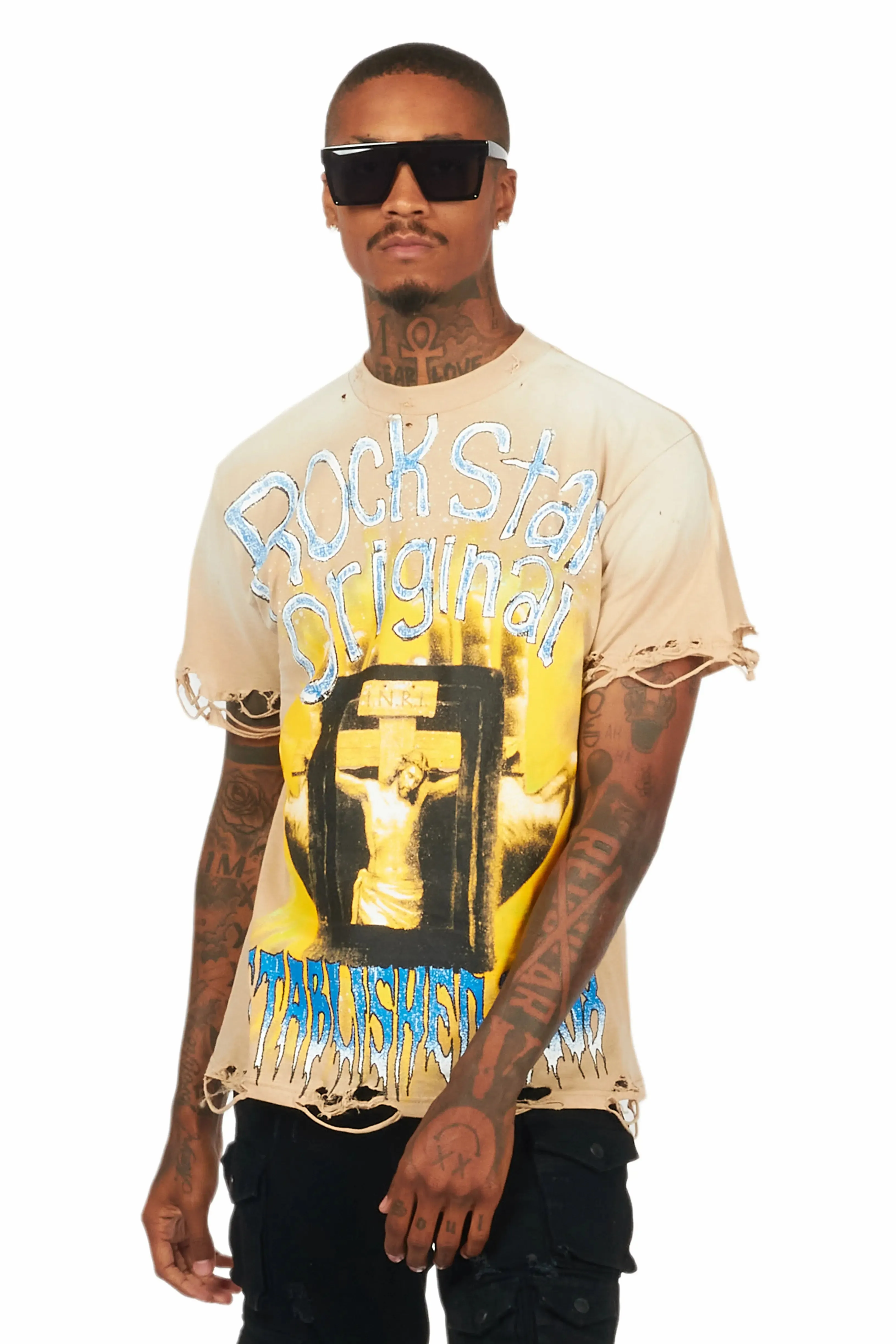 Saloso Beige Oversized Graphic T-Shirt sold by Rockstar Original product image thumbnail 4