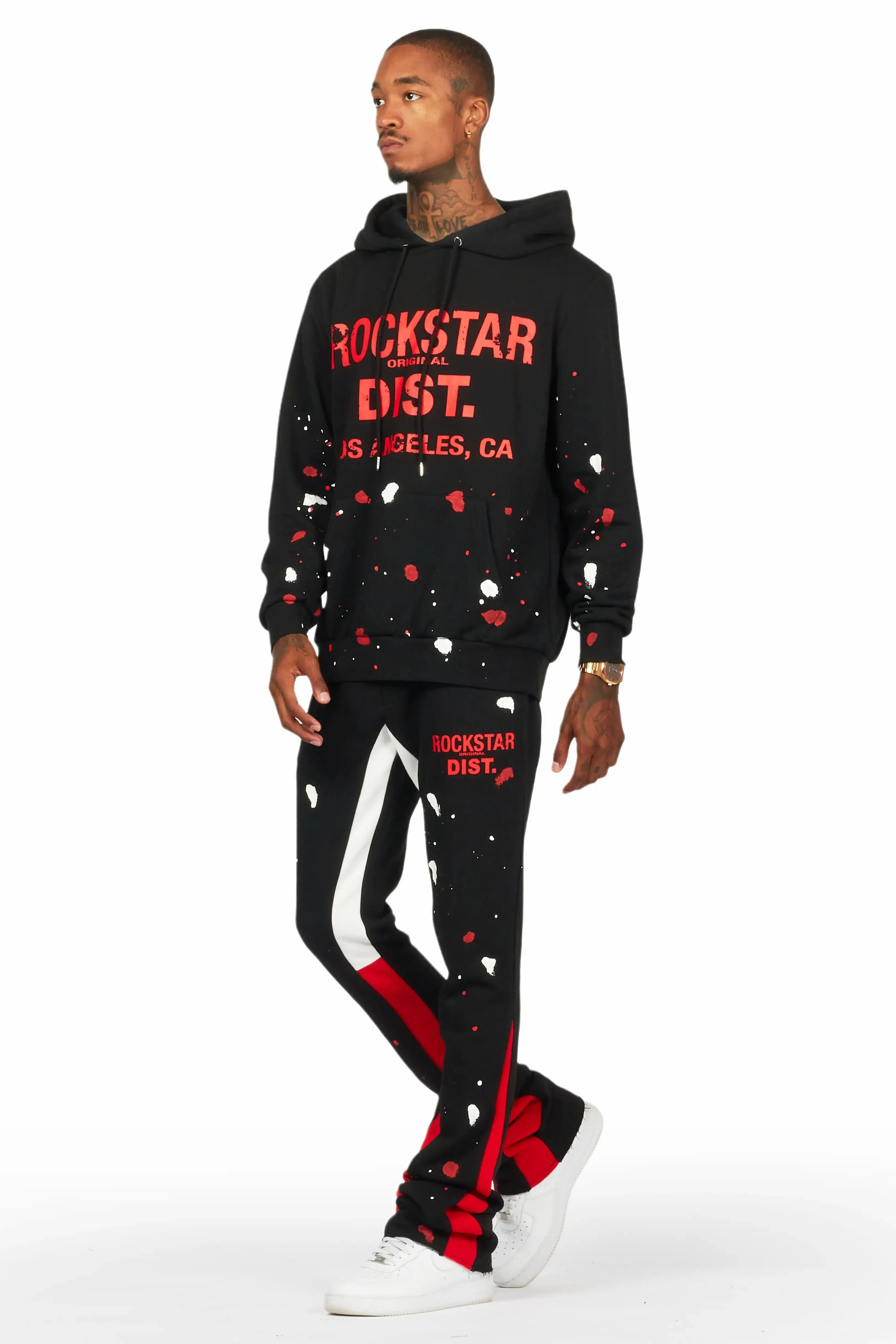Scottie Black/Red Paint Splatter Hoodie/Stacked Flare Pant Set sold by Rockstar Original product image thumbnail 4