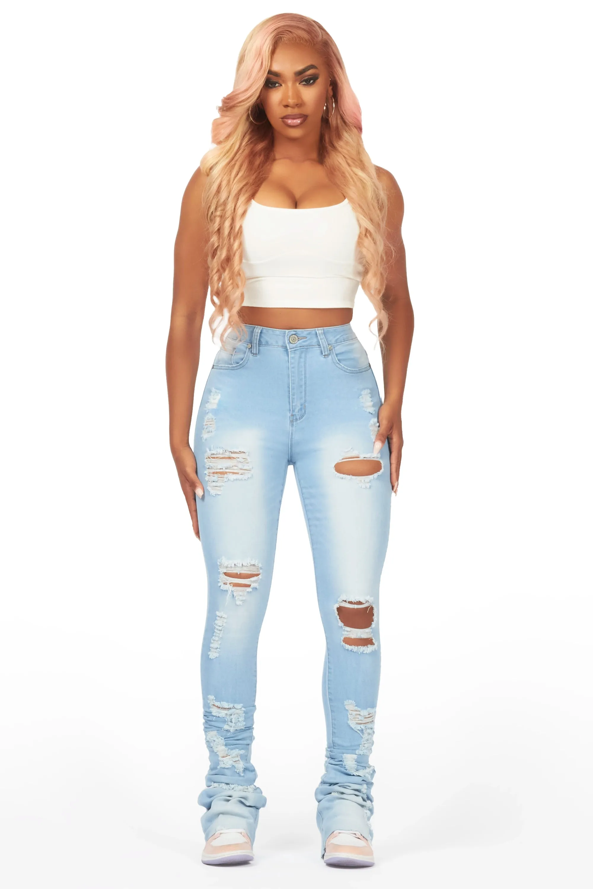 Zania Light Wash Distressed Super Stacked Jean sold by Rockstar Original product image thumbnail 3