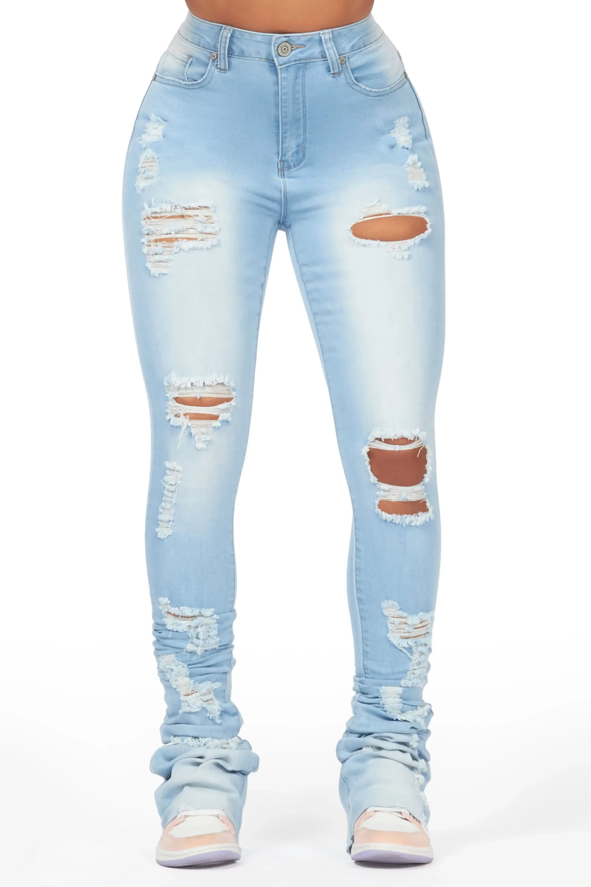Zania Light Wash Distressed Super Stacked Jean sold by Rockstar Original