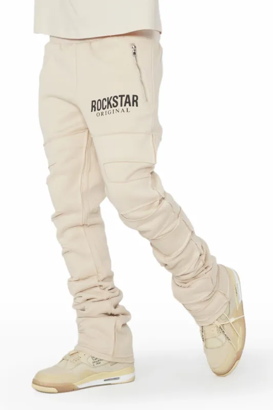 Emilio Beige Stacked Flare Track Pant sold by Rockstar Original