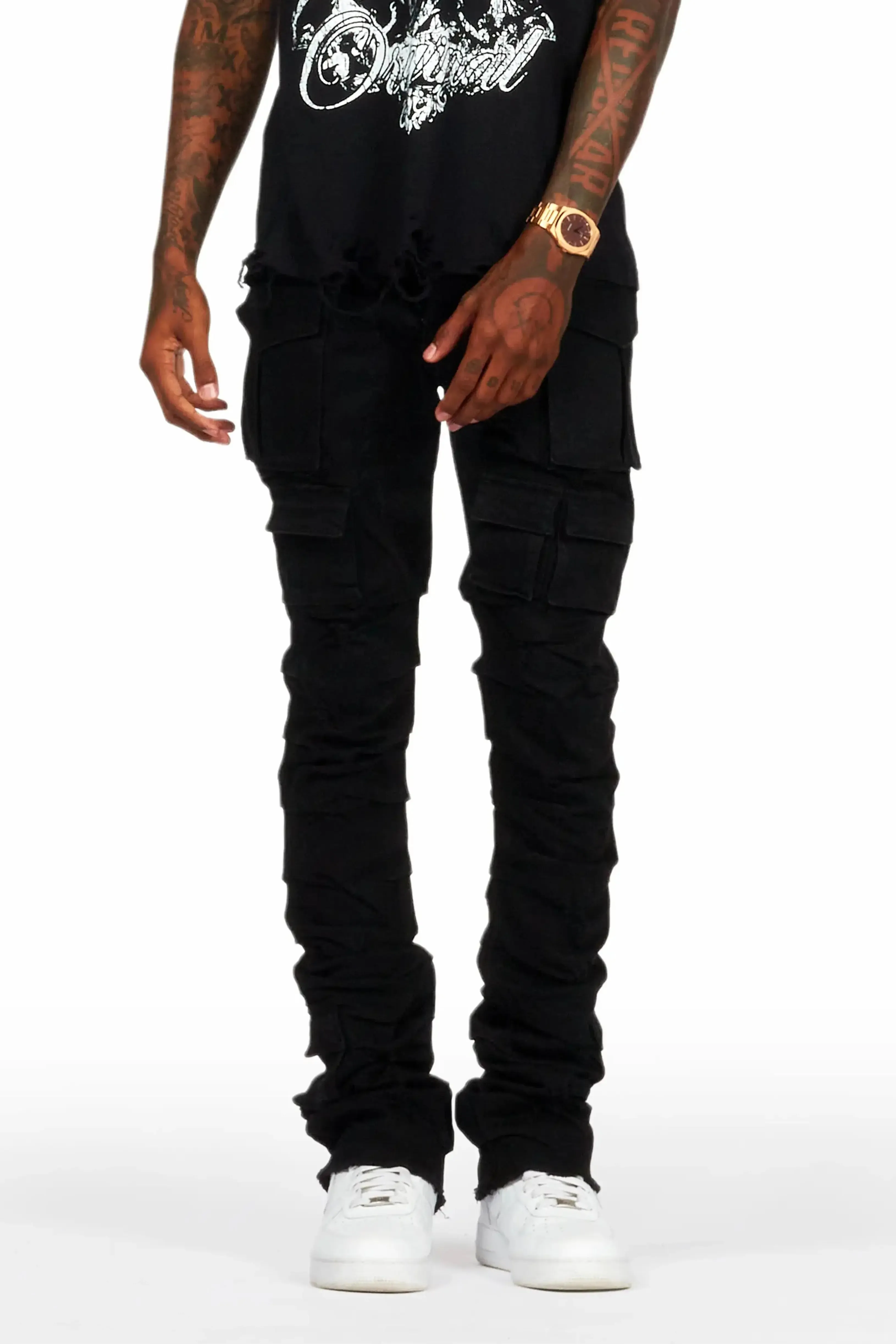 Gentry Black Stacked Flare Jean sold by Rockstar Original