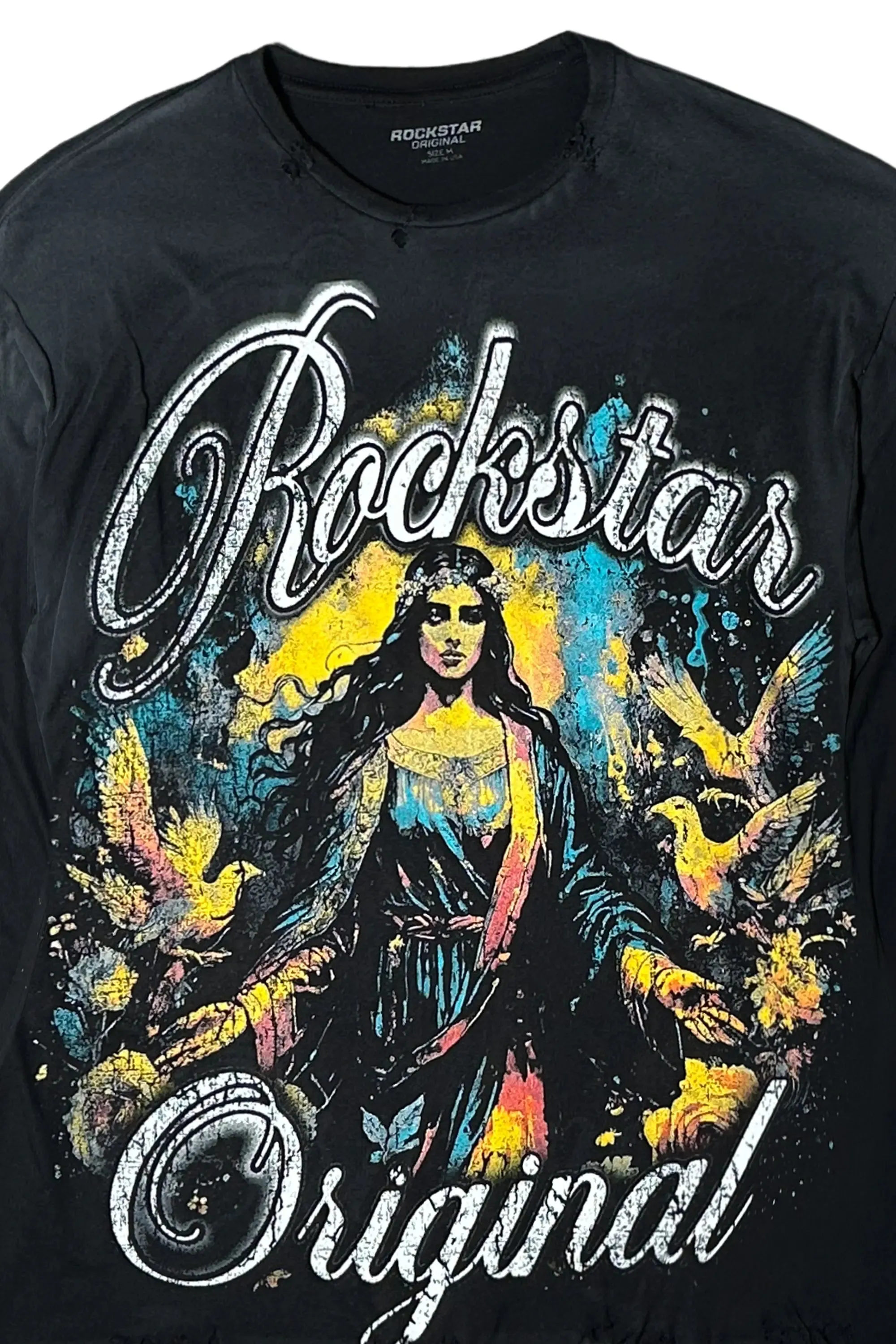 Santorini Black Long Sleeve Distressed Graphic T-Shirt sold by Rockstar Original product image thumbnail 5