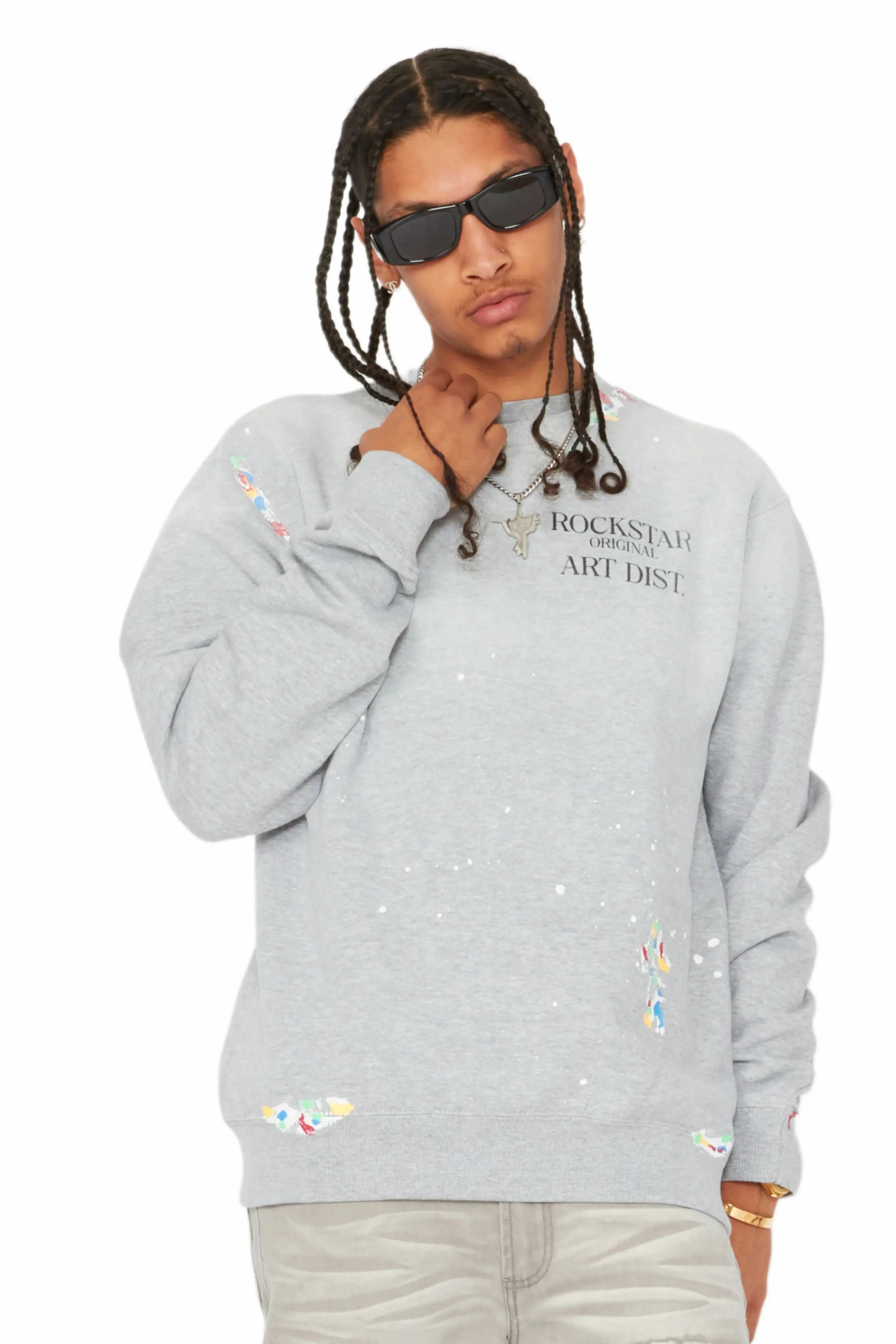 Rockstar Art Dist Heather Grey Crewneck sold by Rockstar Original product image thumbnail 3
