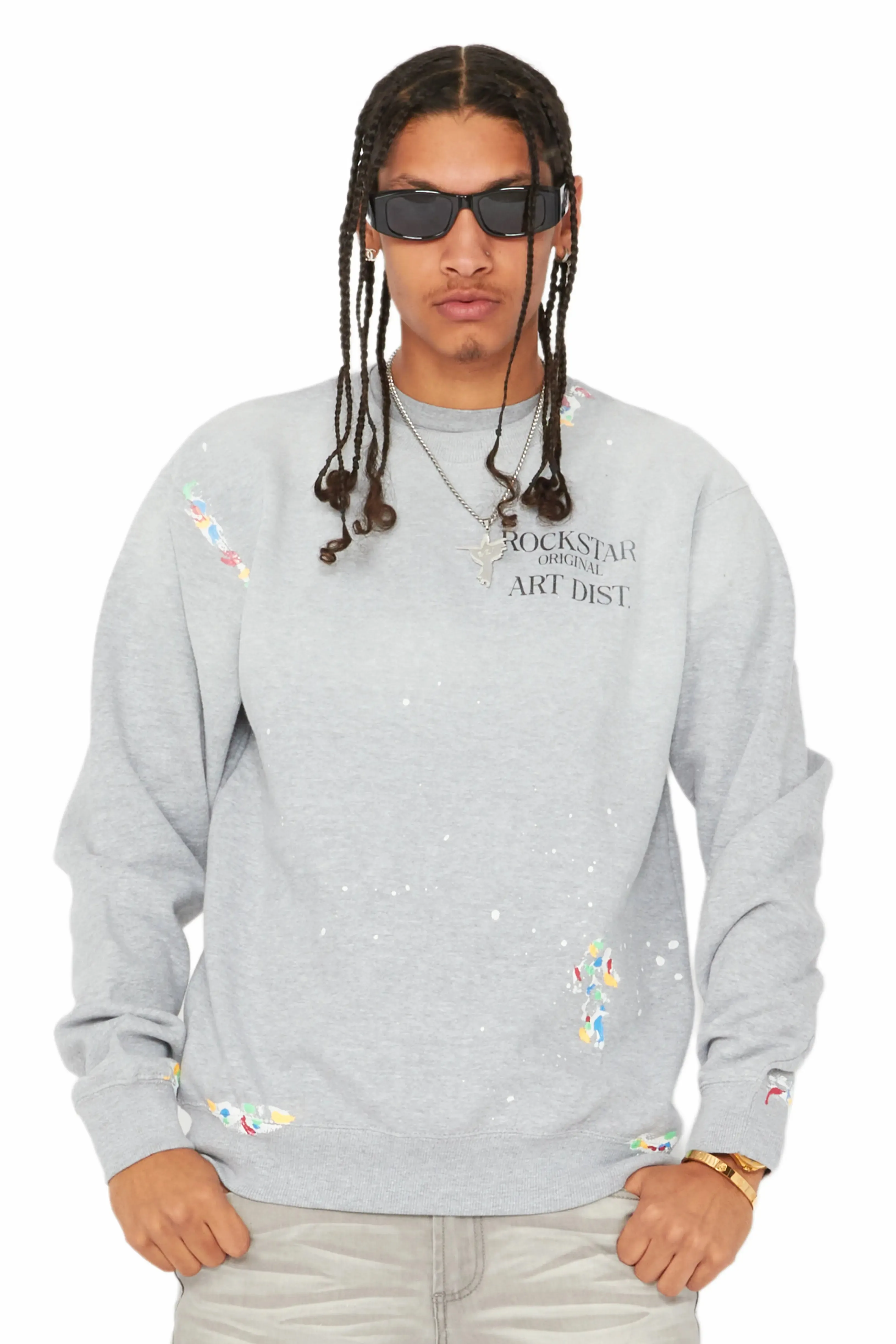 Rockstar Art Dist Heather Grey Crewneck sold by Rockstar Original