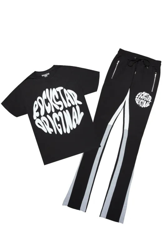 Thierry Black T-Shirt/Super Stacked Flare Track Pant Set sold by Rockstar Original
