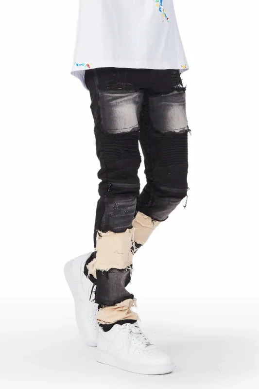Edric Black Patchwork Biker Jean sold by Rockstar Original