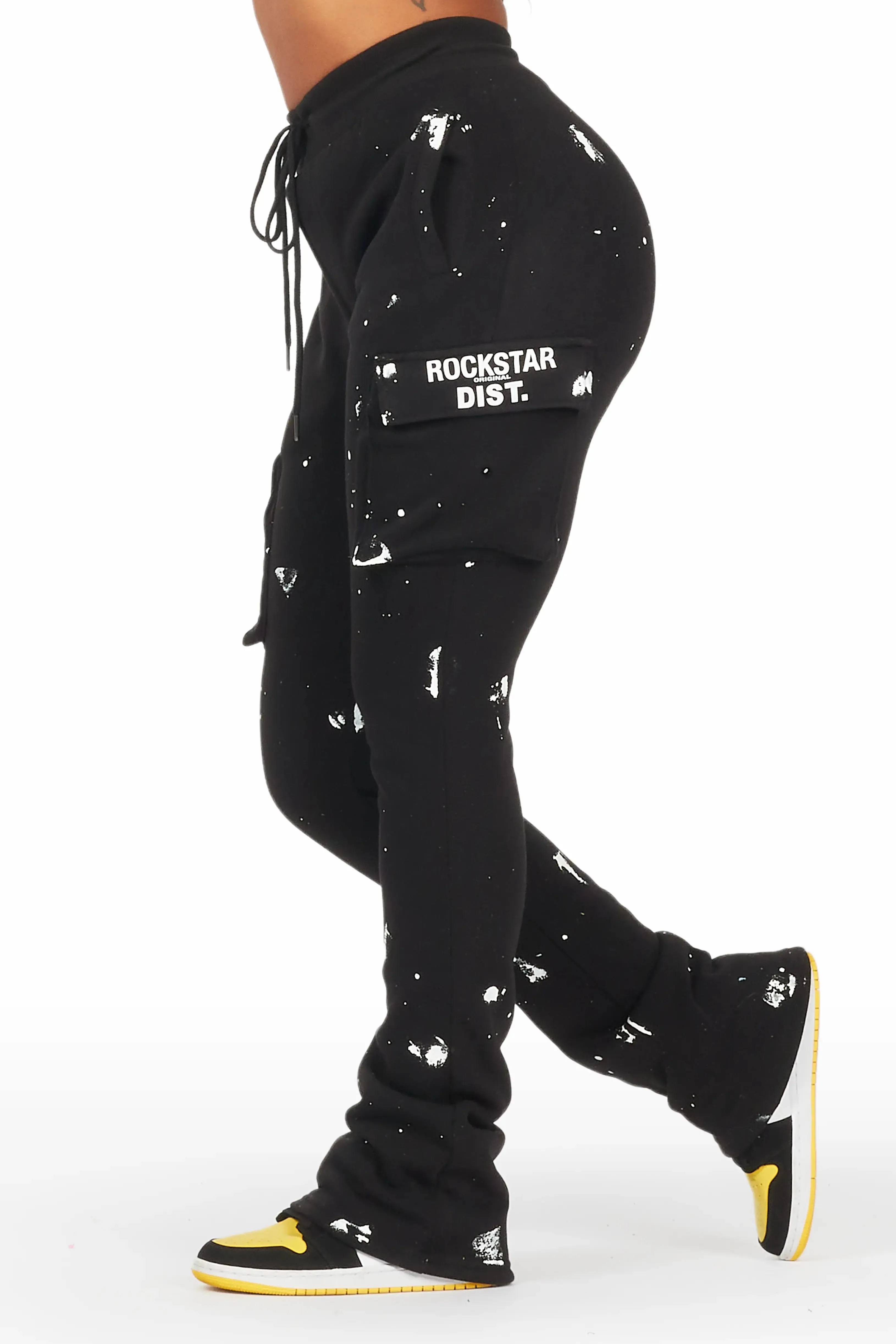 Antonia Black Cargo Stacked Track Pant sold by Rockstar Original