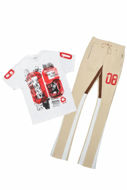 Grill White/Beige Oversized T-Shirt/Super Stacked Track Set sold by Rockstar Original