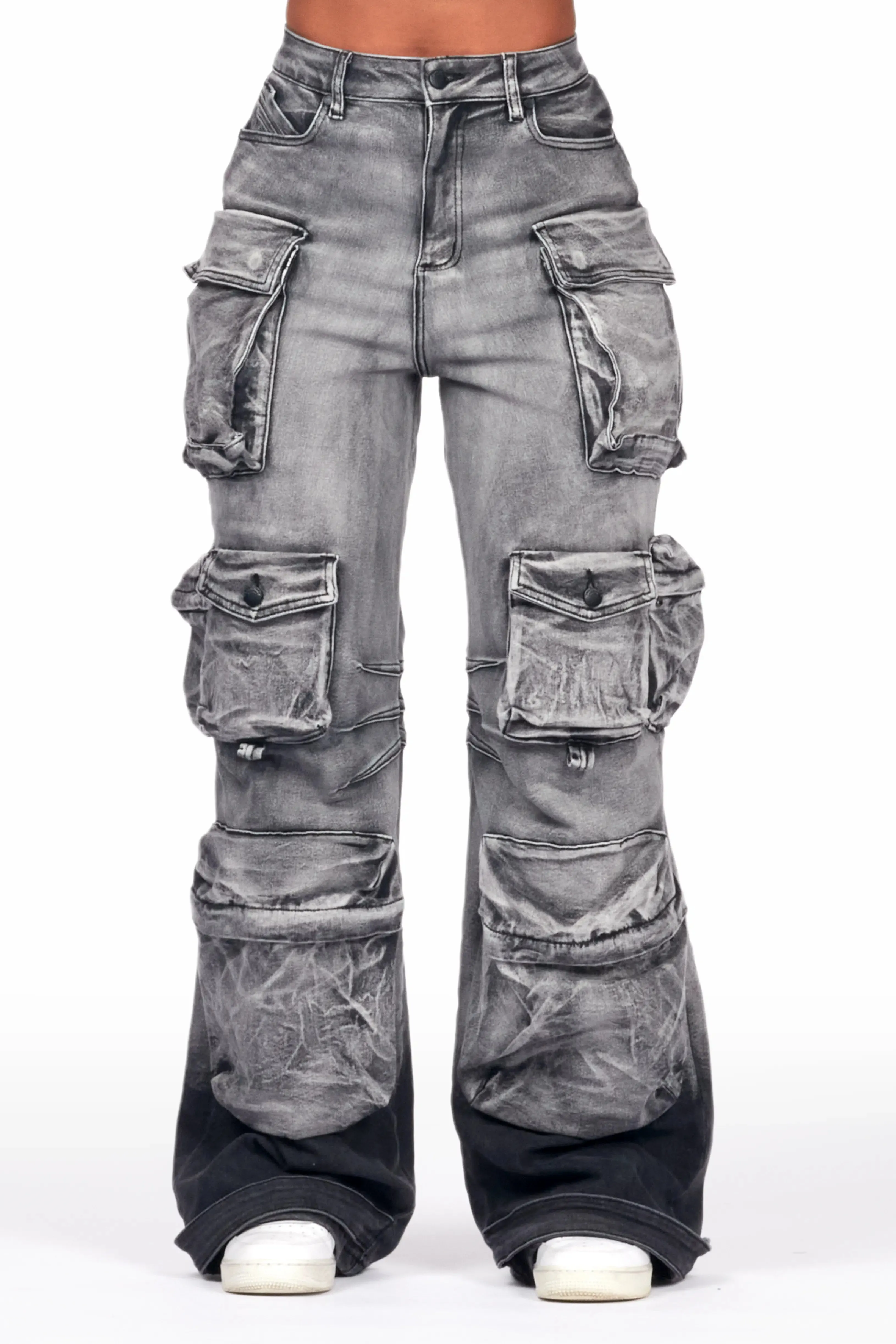 Nakia Grey Wash Cargo Wide Leg Jean | Parallel
