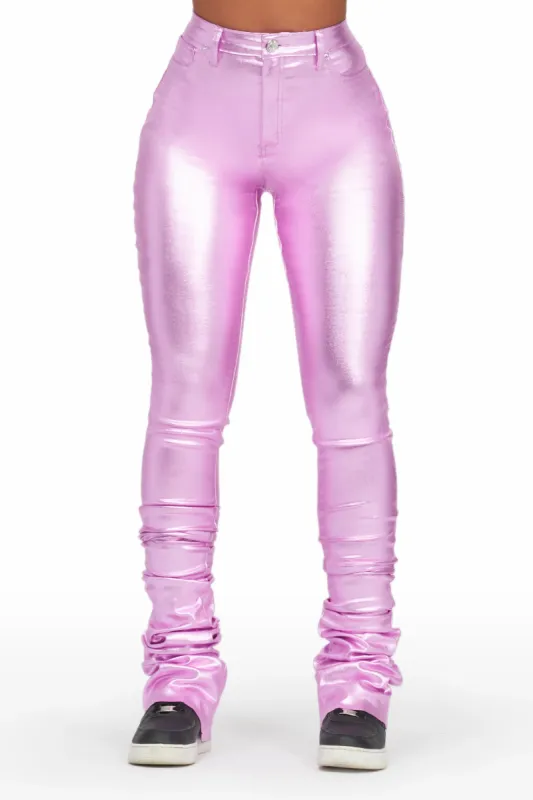 Keyonna Metallic Purple PU Super Stacked Pant sold by Rockstar Original