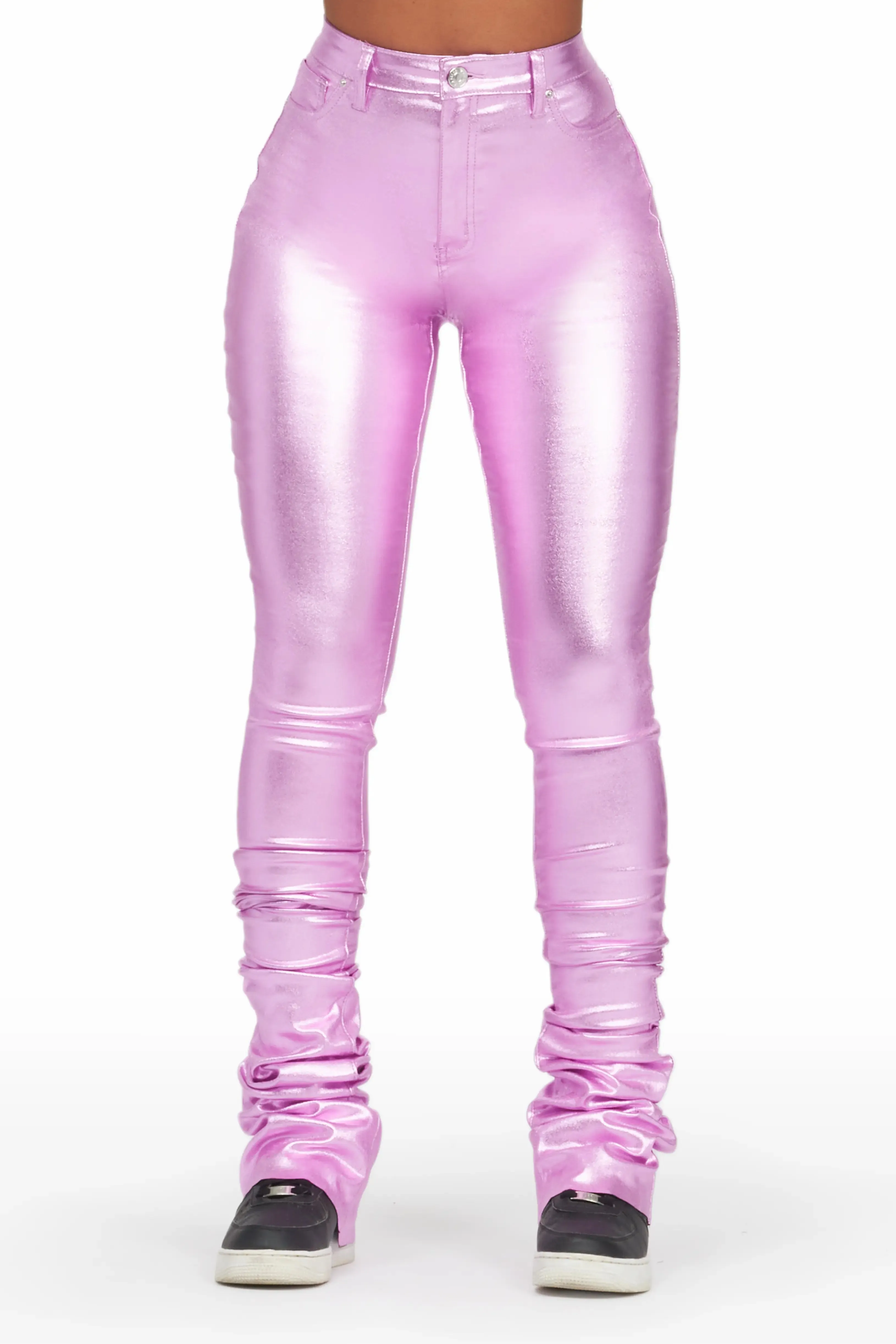 Keyonna Metallic Purple PU Super Stacked Pant sold by Rockstar Original