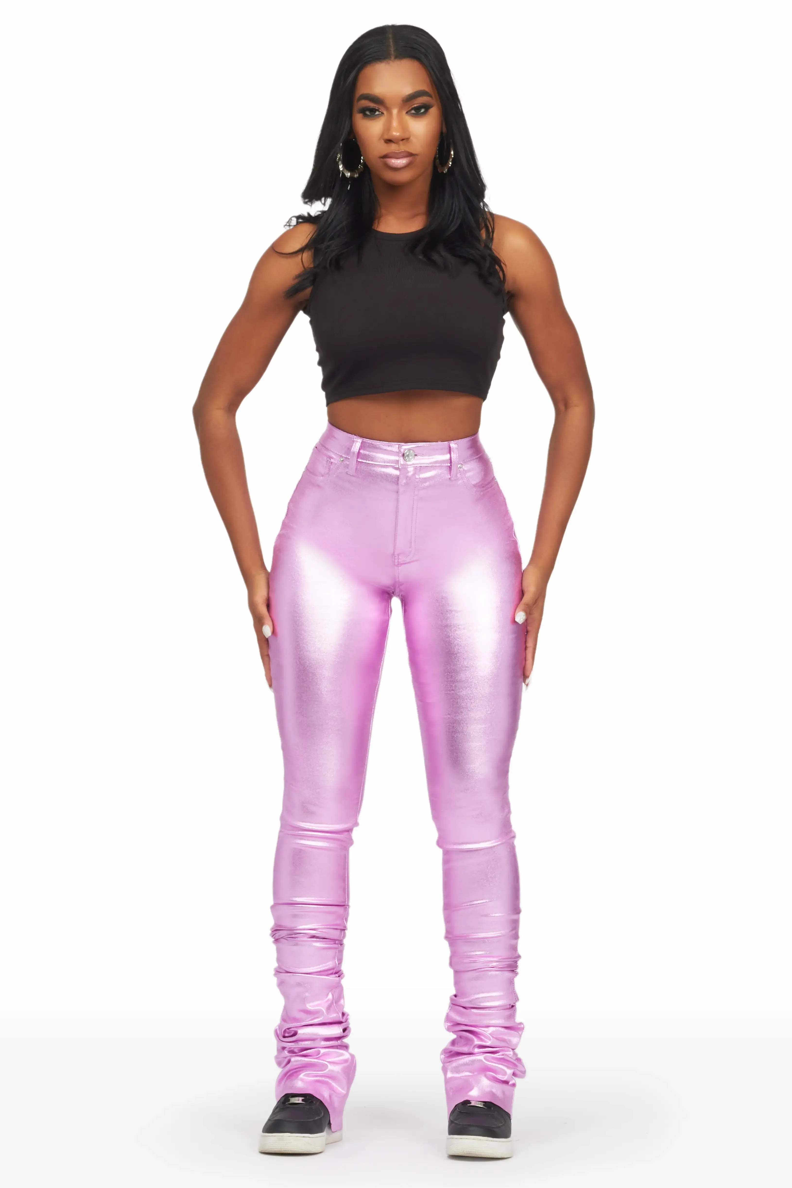 Keyonna Metallic Purple PU Super Stacked Pant sold by Rockstar Original product image thumbnail 3