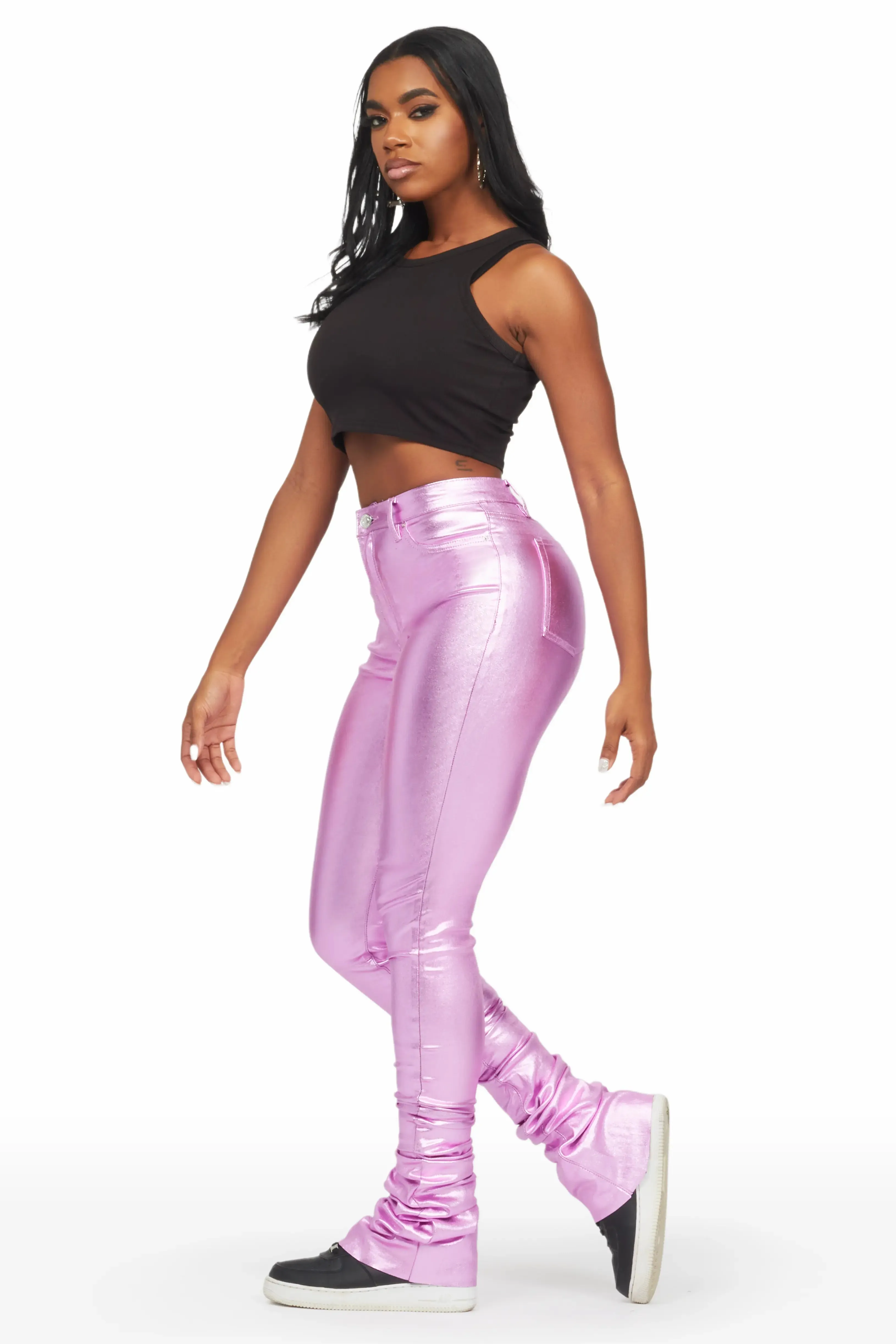 Keyonna Metallic Purple PU Super Stacked Pant sold by Rockstar Original product image thumbnail 2
