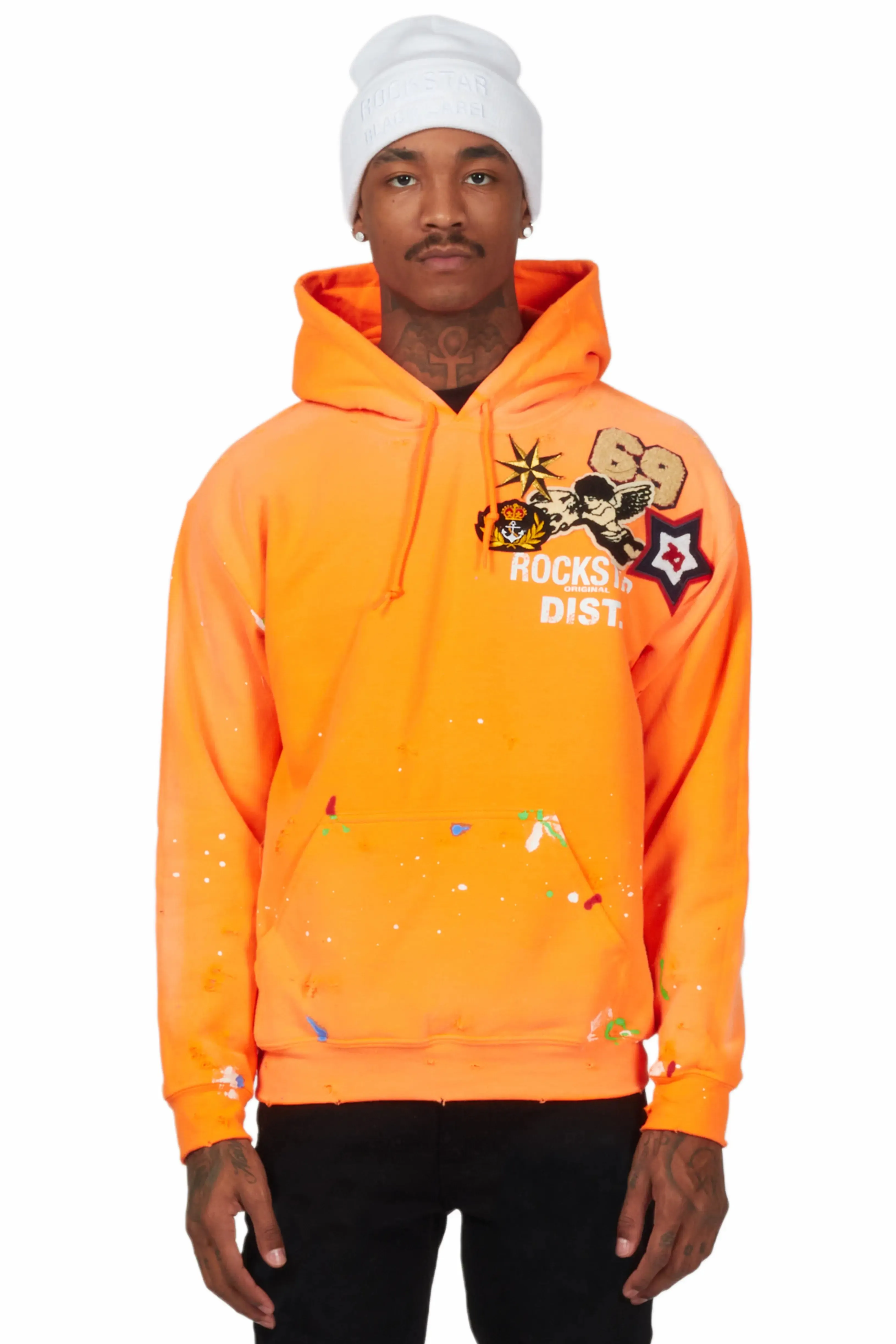 Samuel Orange Patchwork Graphic Hoodie sold by Rockstar Original