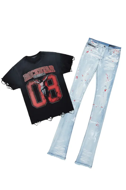 Fields Black T-Shirt/Stacked Flare Jean Set sold by Rockstar Original