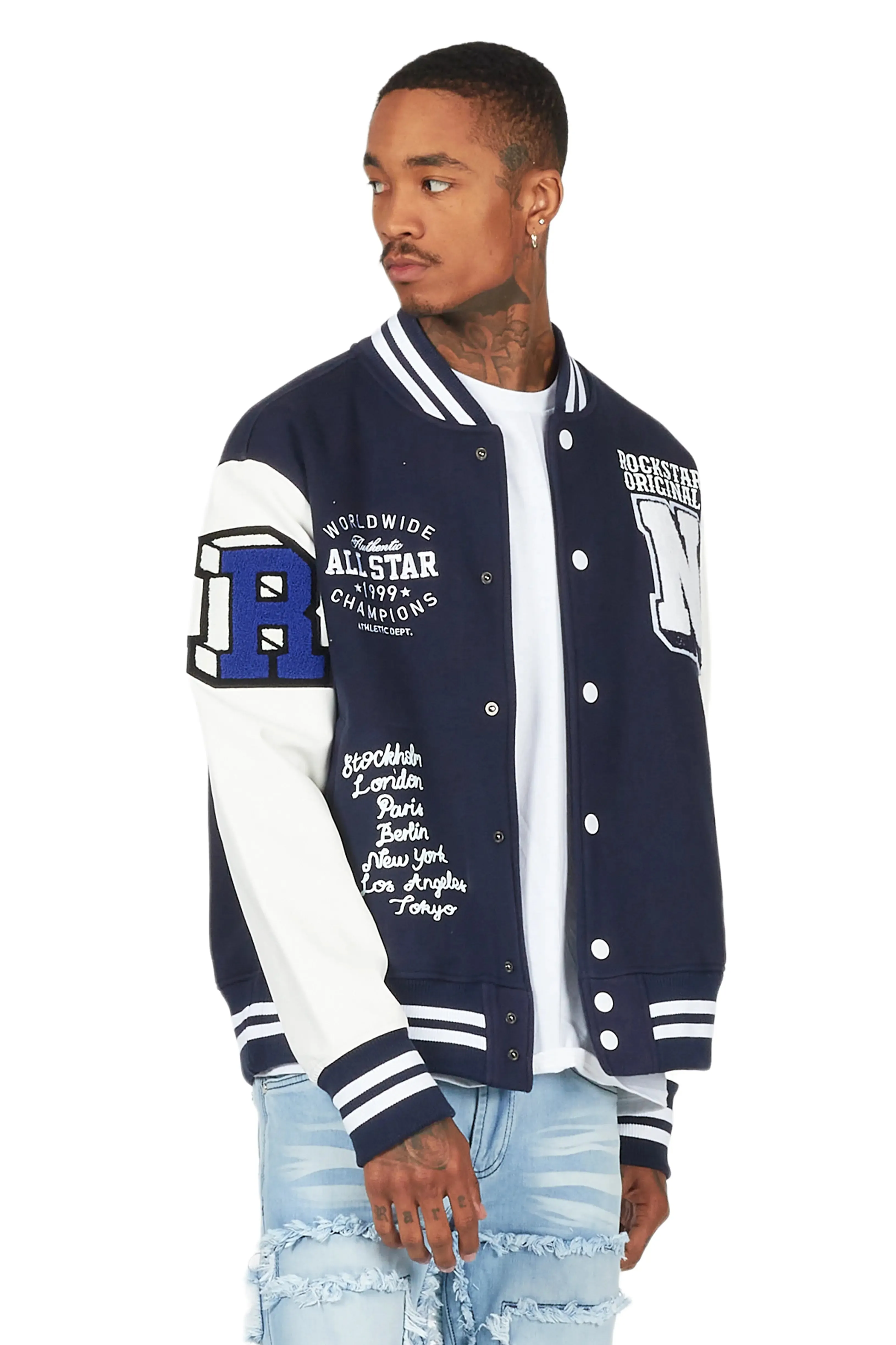 Palta Navy Varsity Jacket sold by Rockstar Original product image thumbnail 4