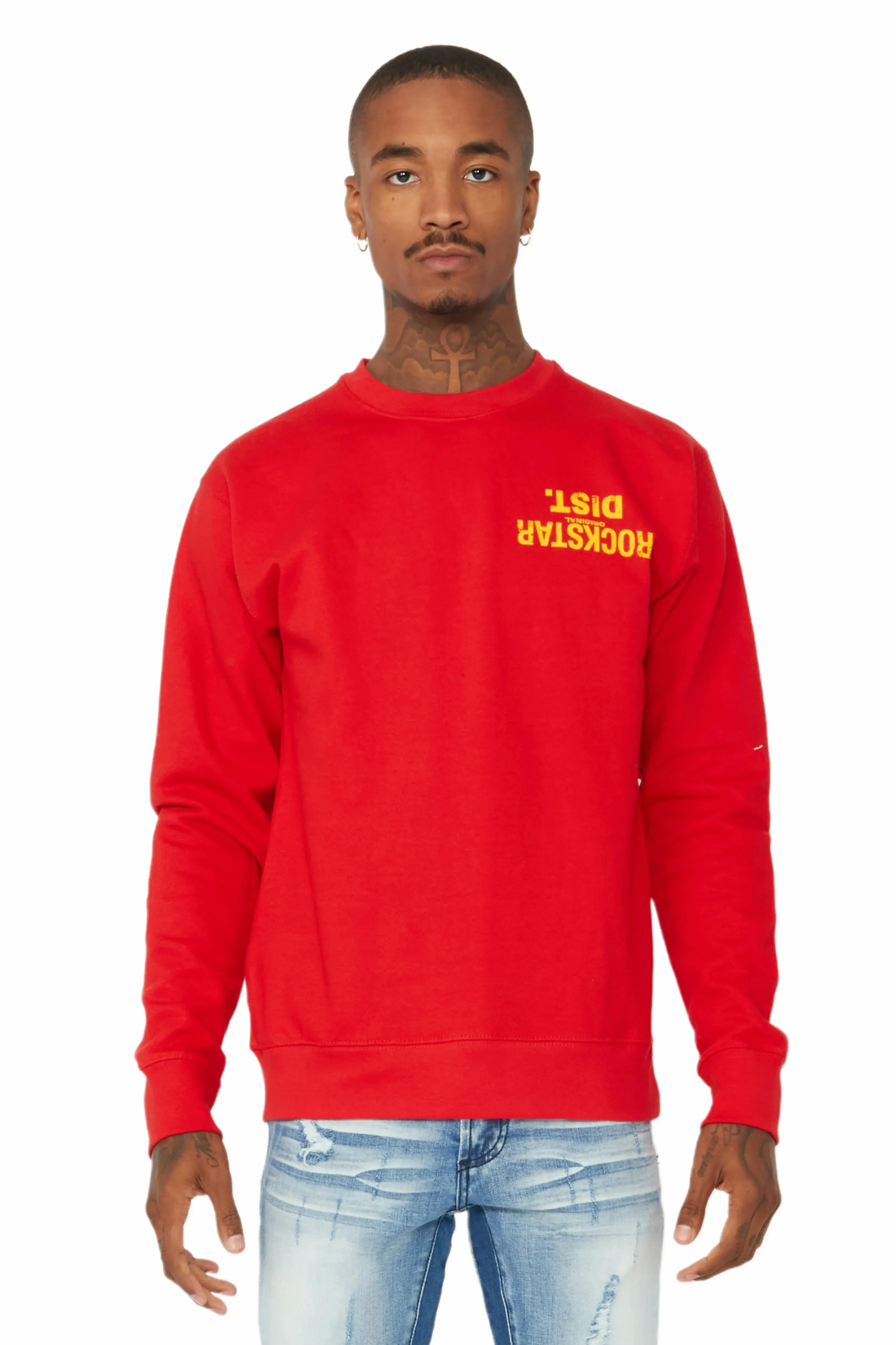 Dist. Town Red/Yellow Graphic Crewneck sold by Rockstar Original