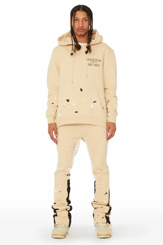 Jaco Beige Hoodie Stacked Flare Pant Track Set sold by Rockstar Original