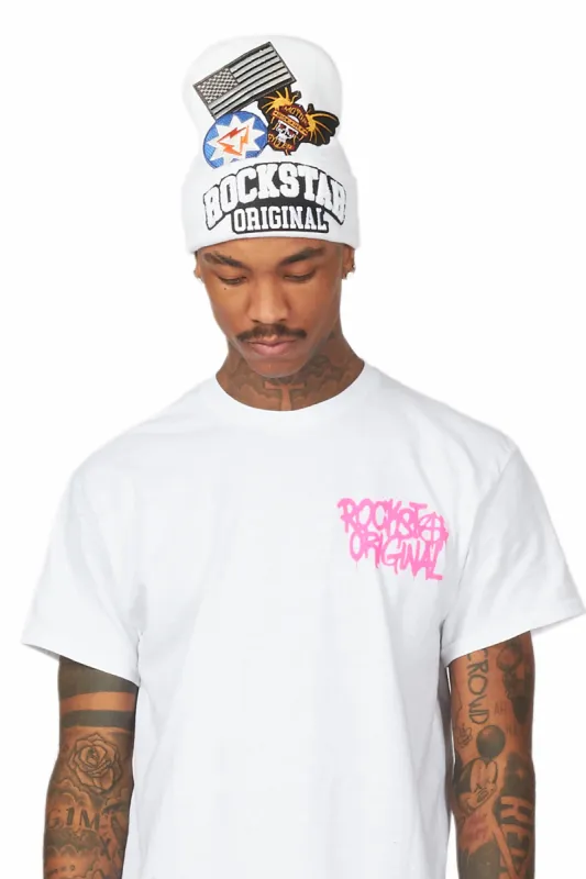 Egan White Patchwork Beanie sold by Rockstar Original
