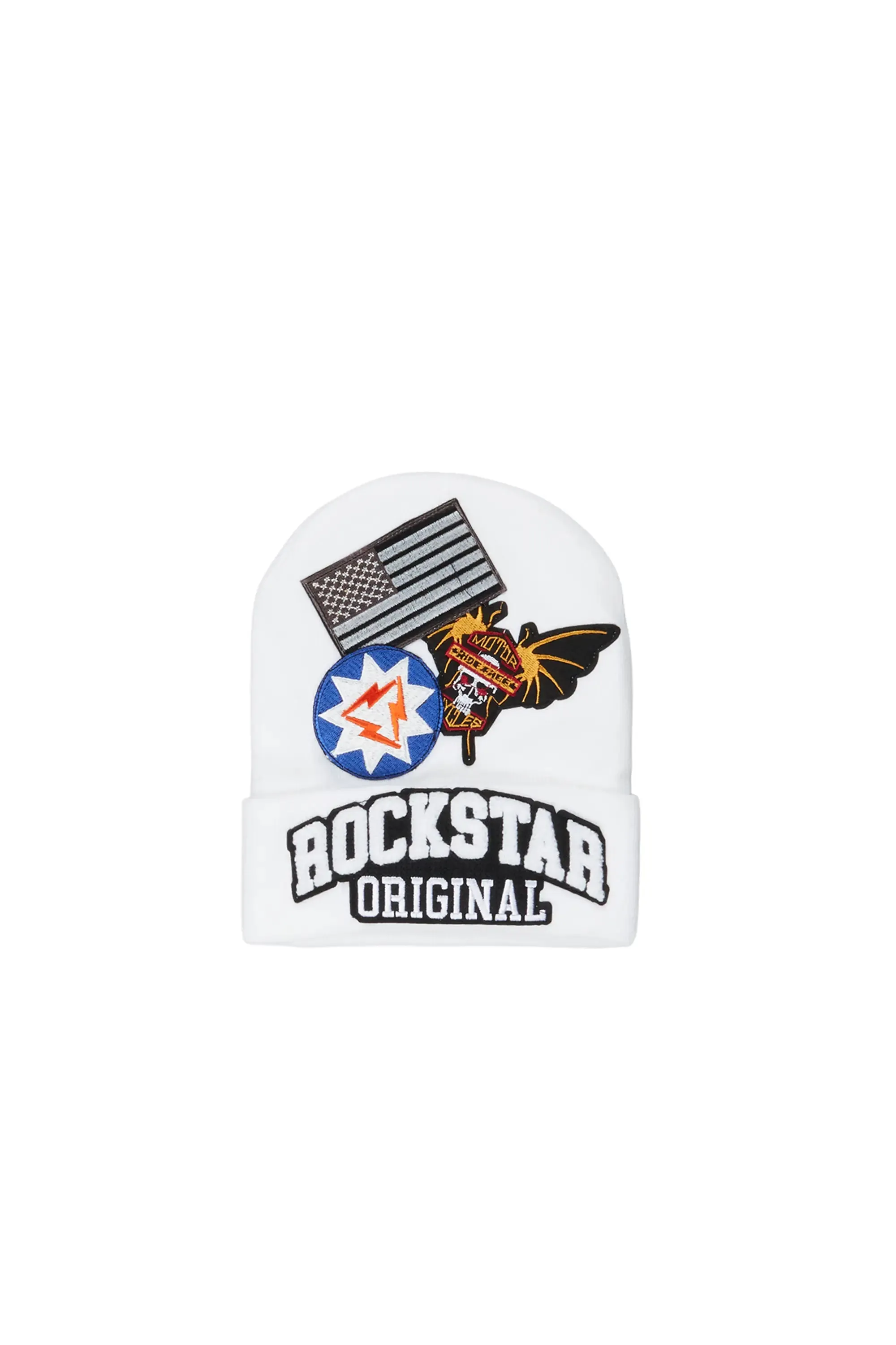 Egan White Patchwork Beanie sold by Rockstar Original product image thumbnail 2