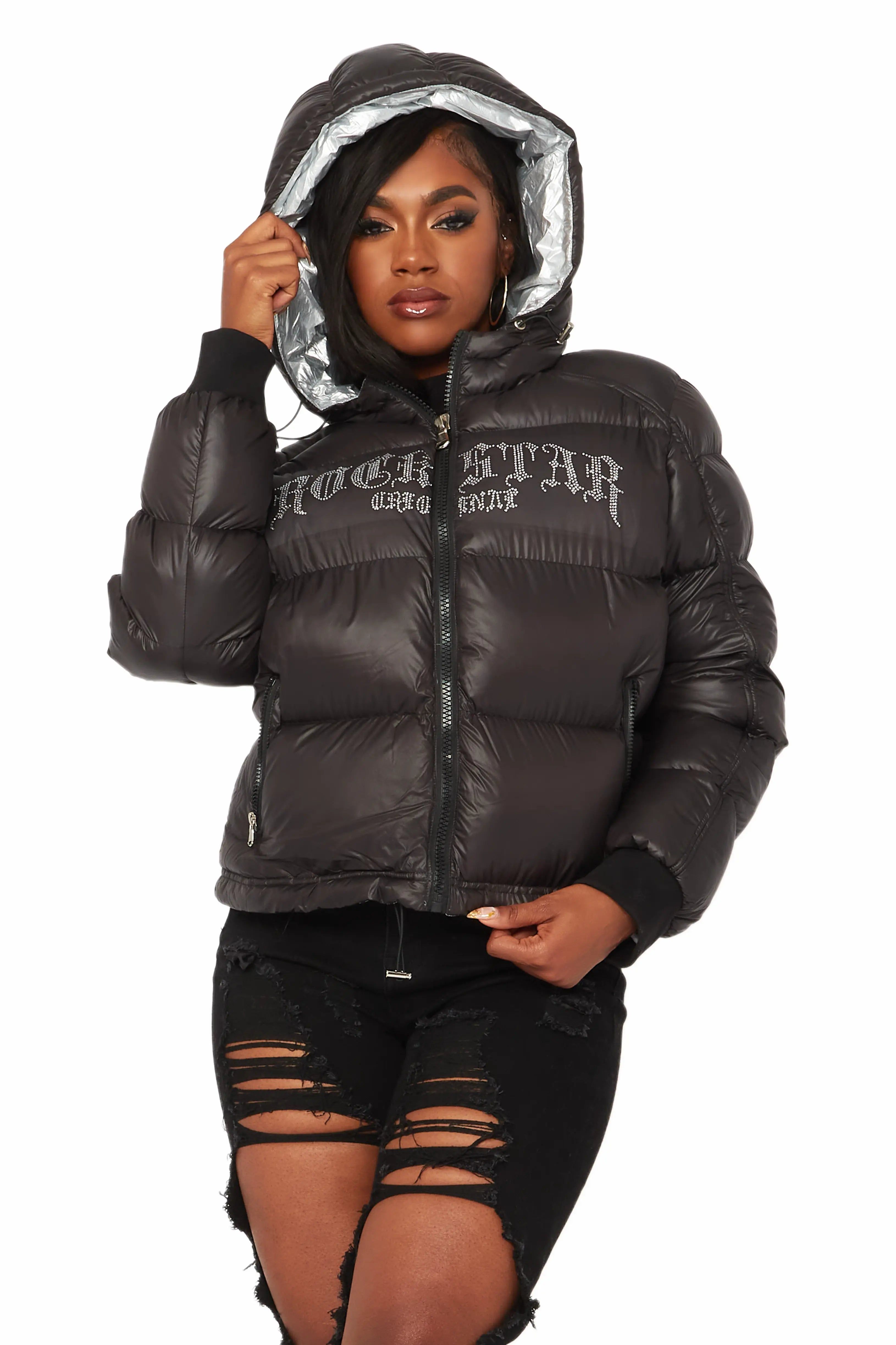 Rose Black Puffer Jacket sold by Rockstar Original product image thumbnail 3