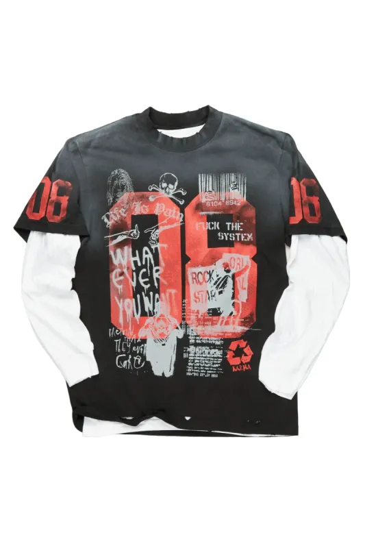 Grill Black Double Layer Long Sleeve Graphic T-Shirt sold by Rockstar Original
