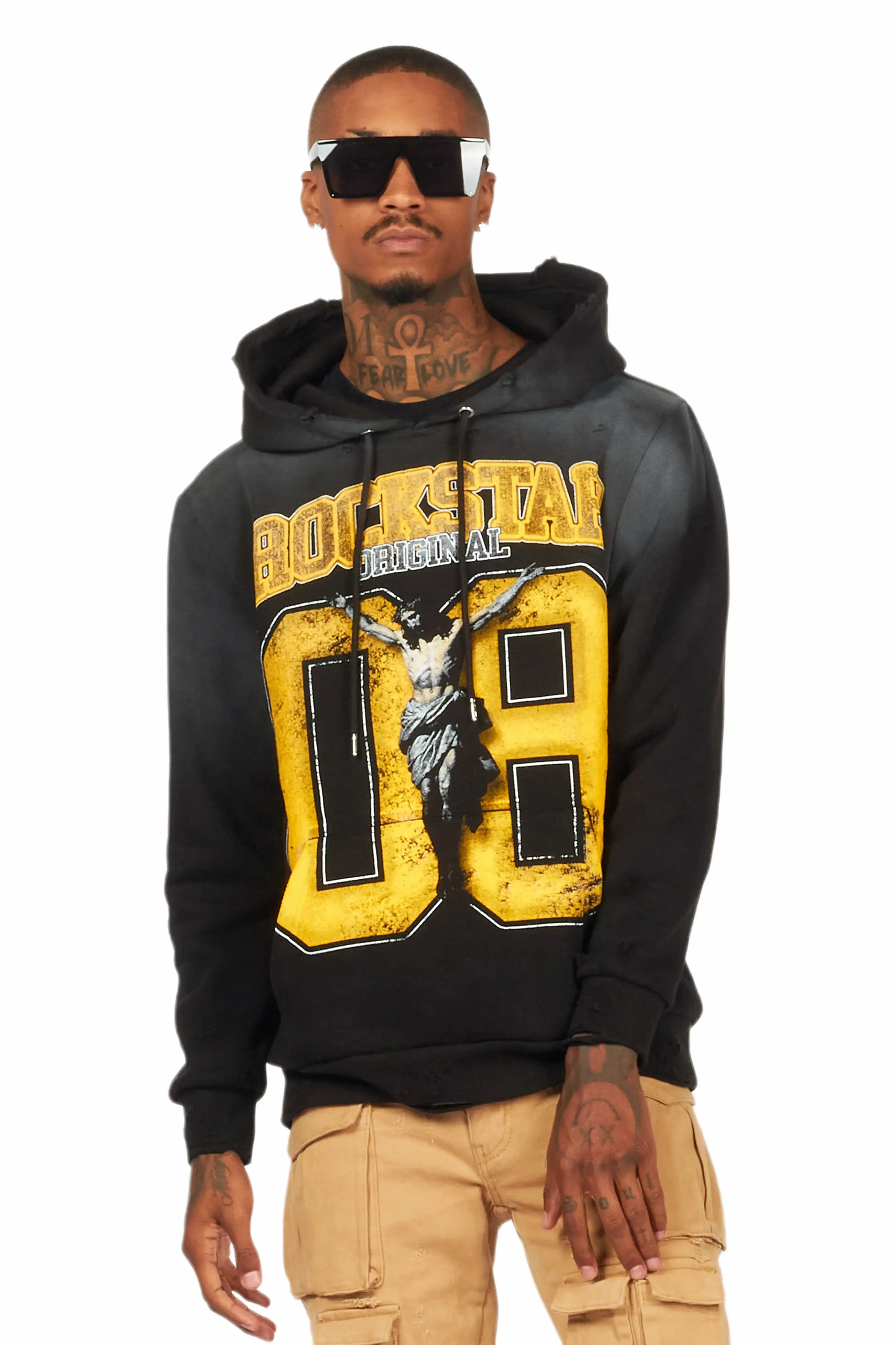 Fields Black/Yellow Distressed Graphic Hoodie sold by Rockstar Original product image thumbnail 2