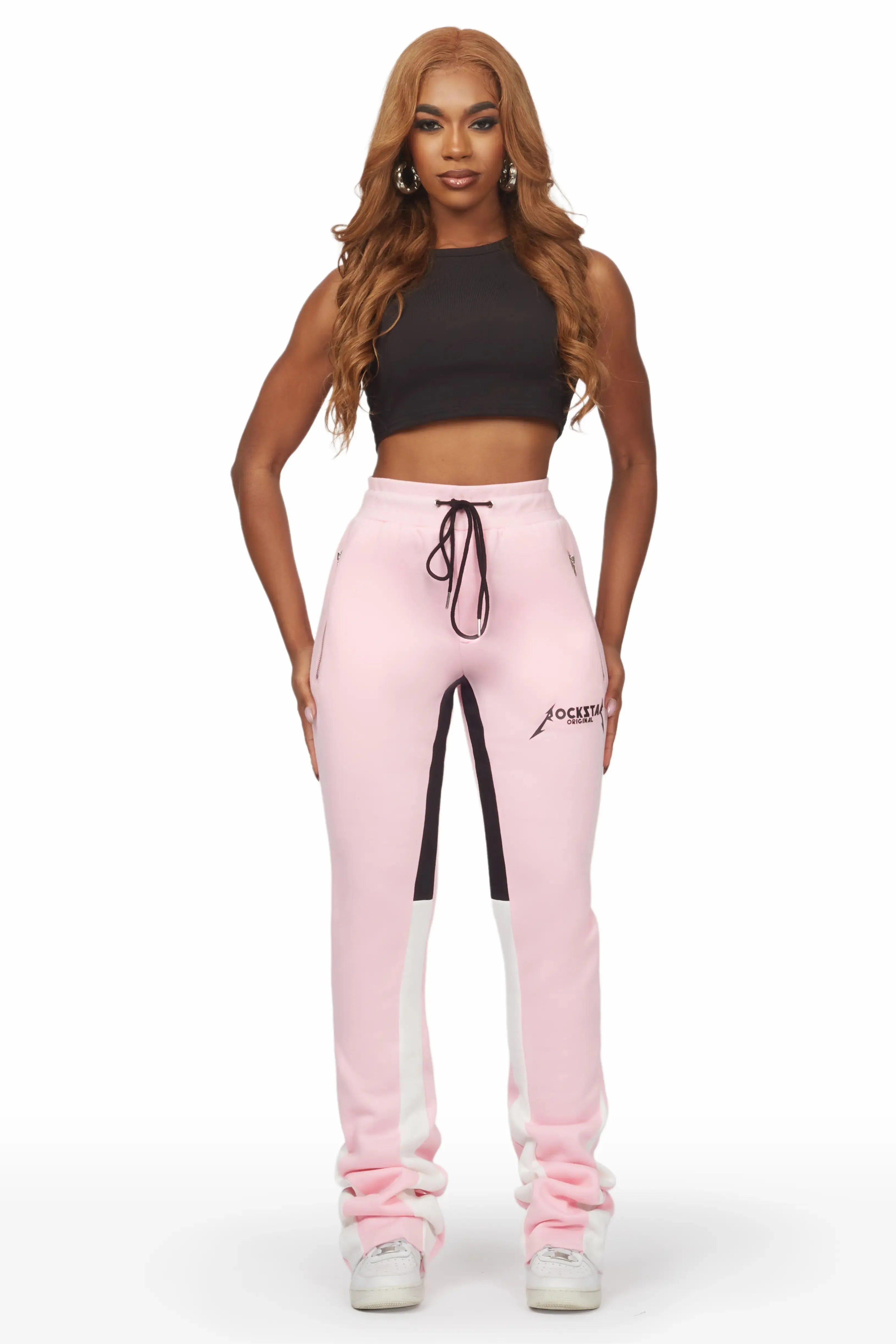 Emery Pink Stacked Flare Track Pant sold by Rockstar Original product image thumbnail 3