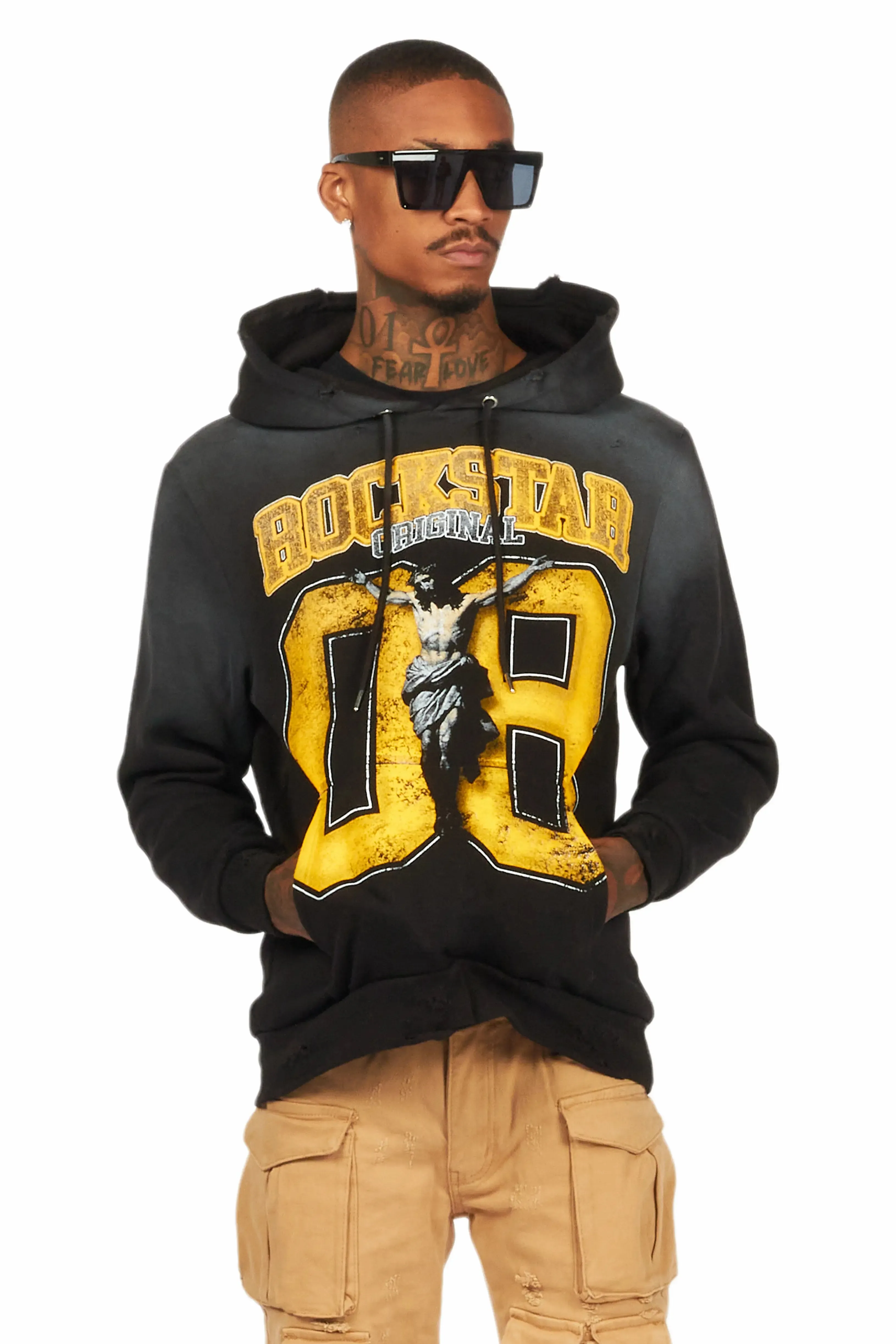 Fields Black/Yellow Distressed Graphic Hoodie sold by Rockstar Original product image thumbnail 4