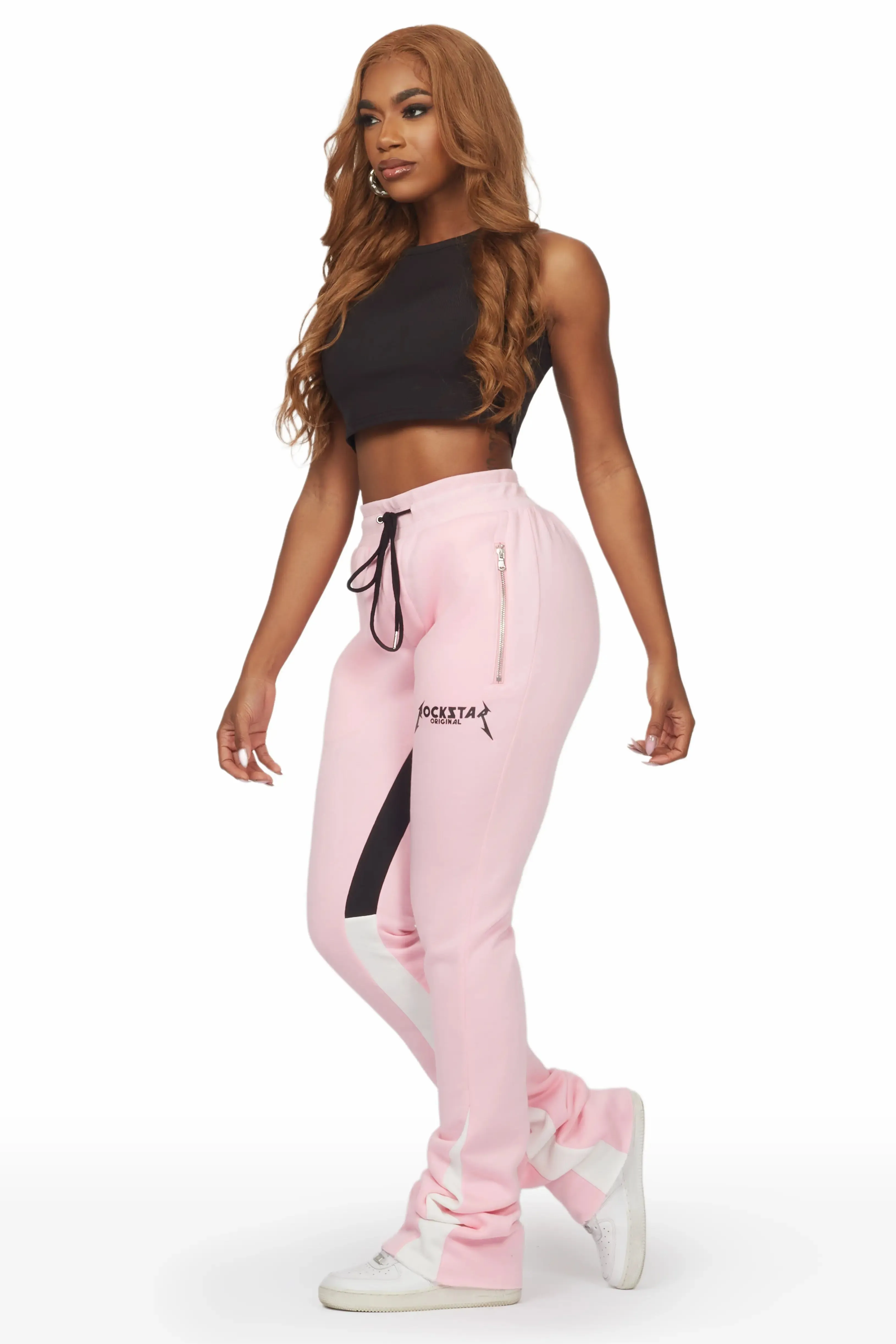 Emery Pink Stacked Flare Track Pant sold by Rockstar Original product image thumbnail 4