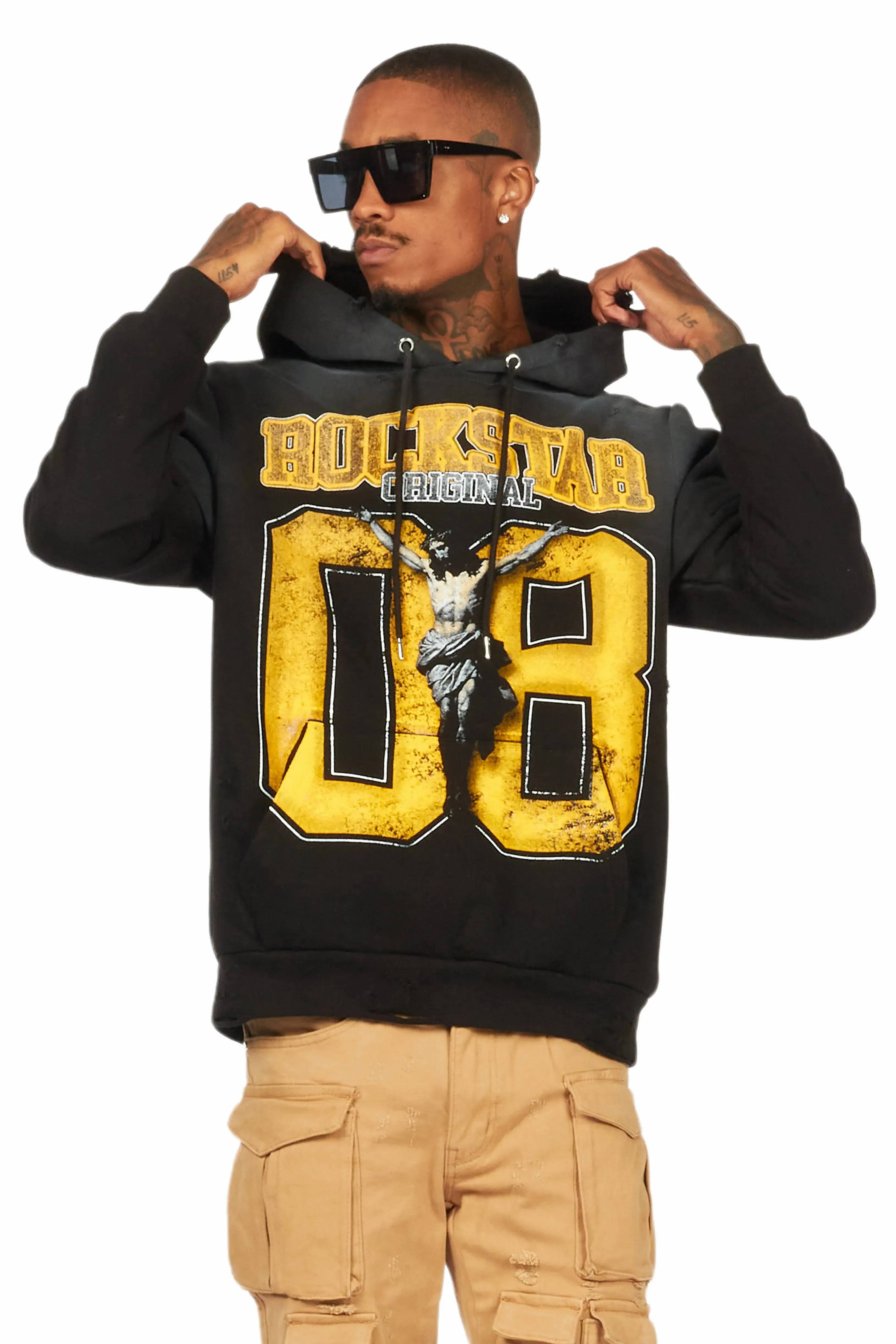Fields Black/Yellow Distressed Graphic Hoodie sold by Rockstar Original product image thumbnail 3
