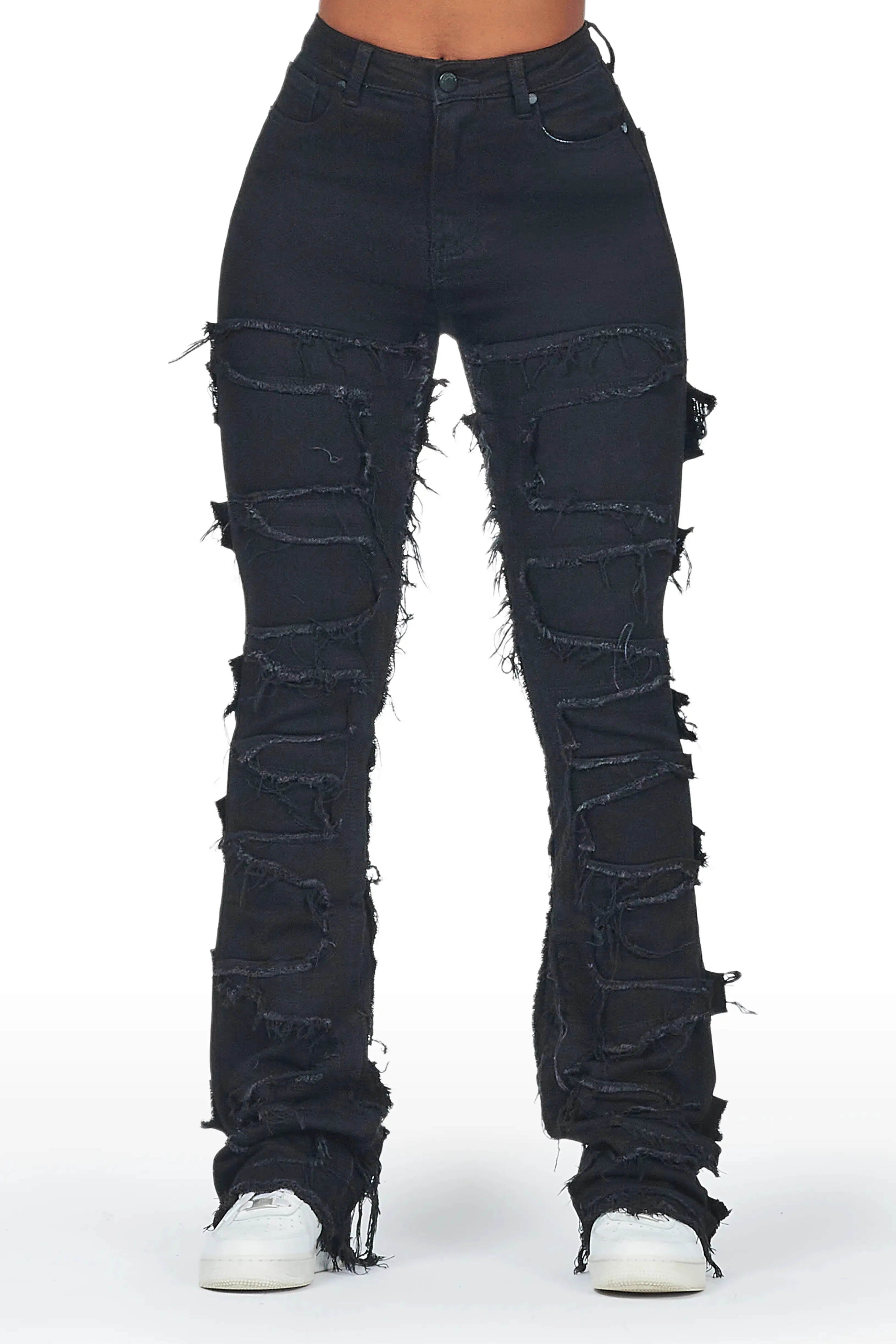 Zariyah Black Stacked Flare Jean sold by Rockstar Original