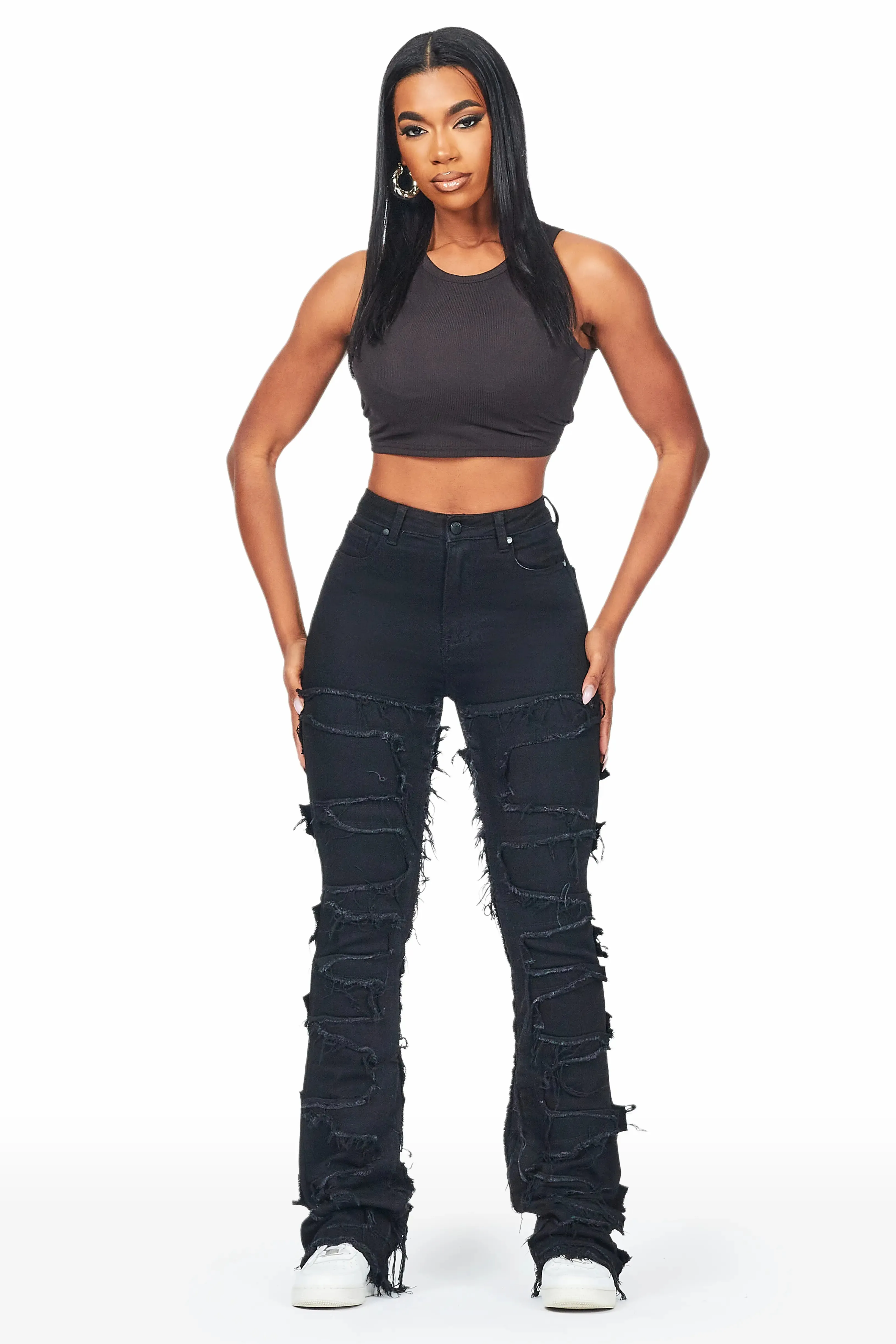 Zariyah Black Stacked Flare Jean sold by Rockstar Original product image thumbnail 3
