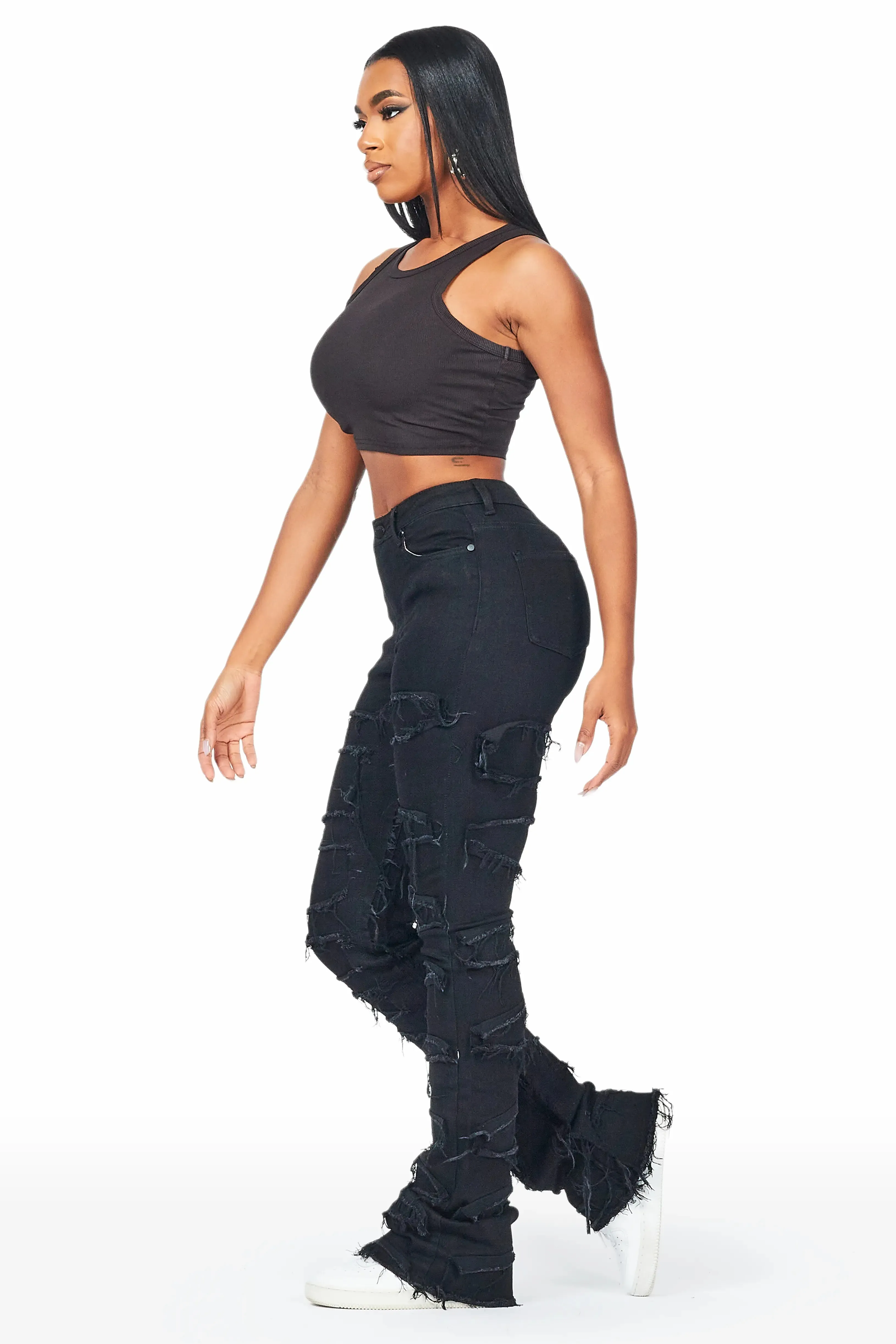 Zariyah Black Stacked Flare Jean sold by Rockstar Original product image thumbnail 4