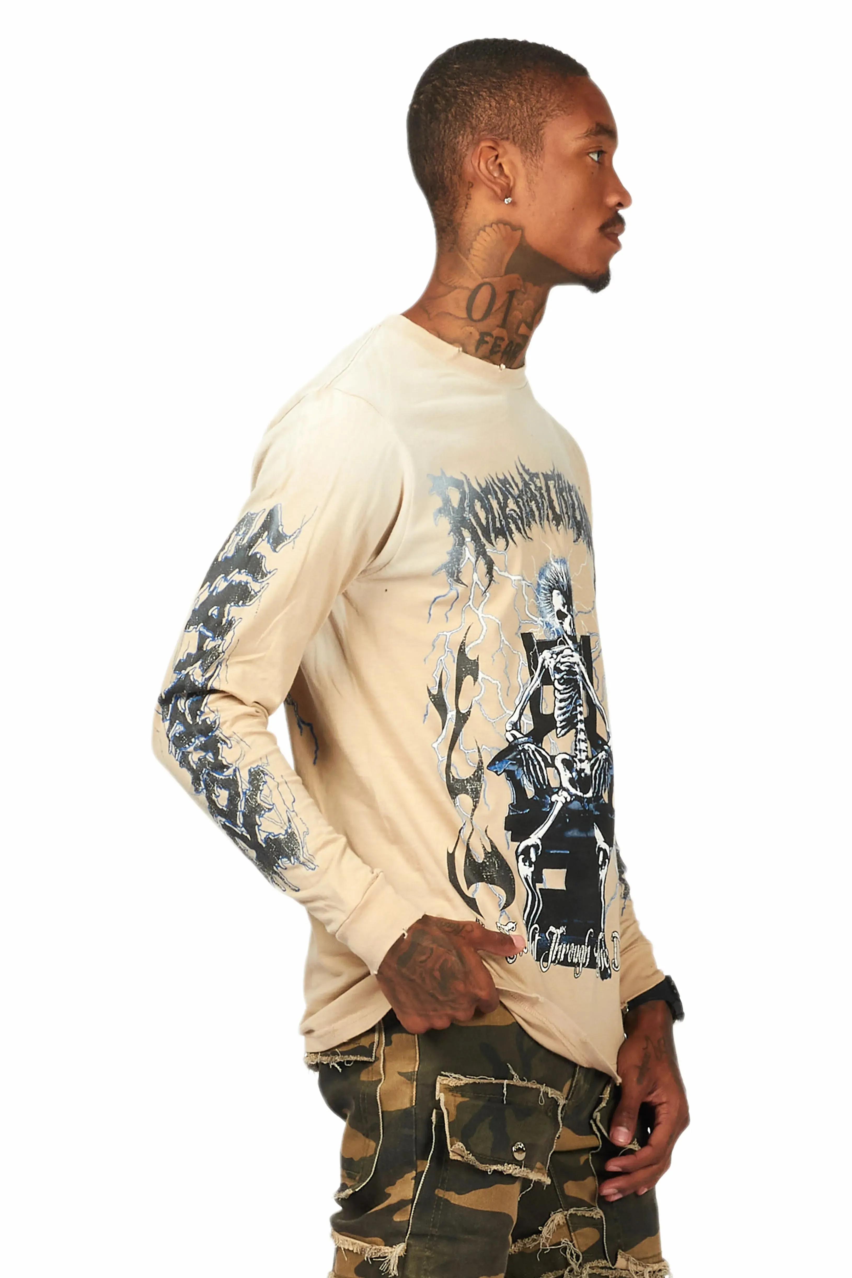 Exodus Beige Long Sleeve Graphic T-Shirt sold by Rockstar Original product image thumbnail 3