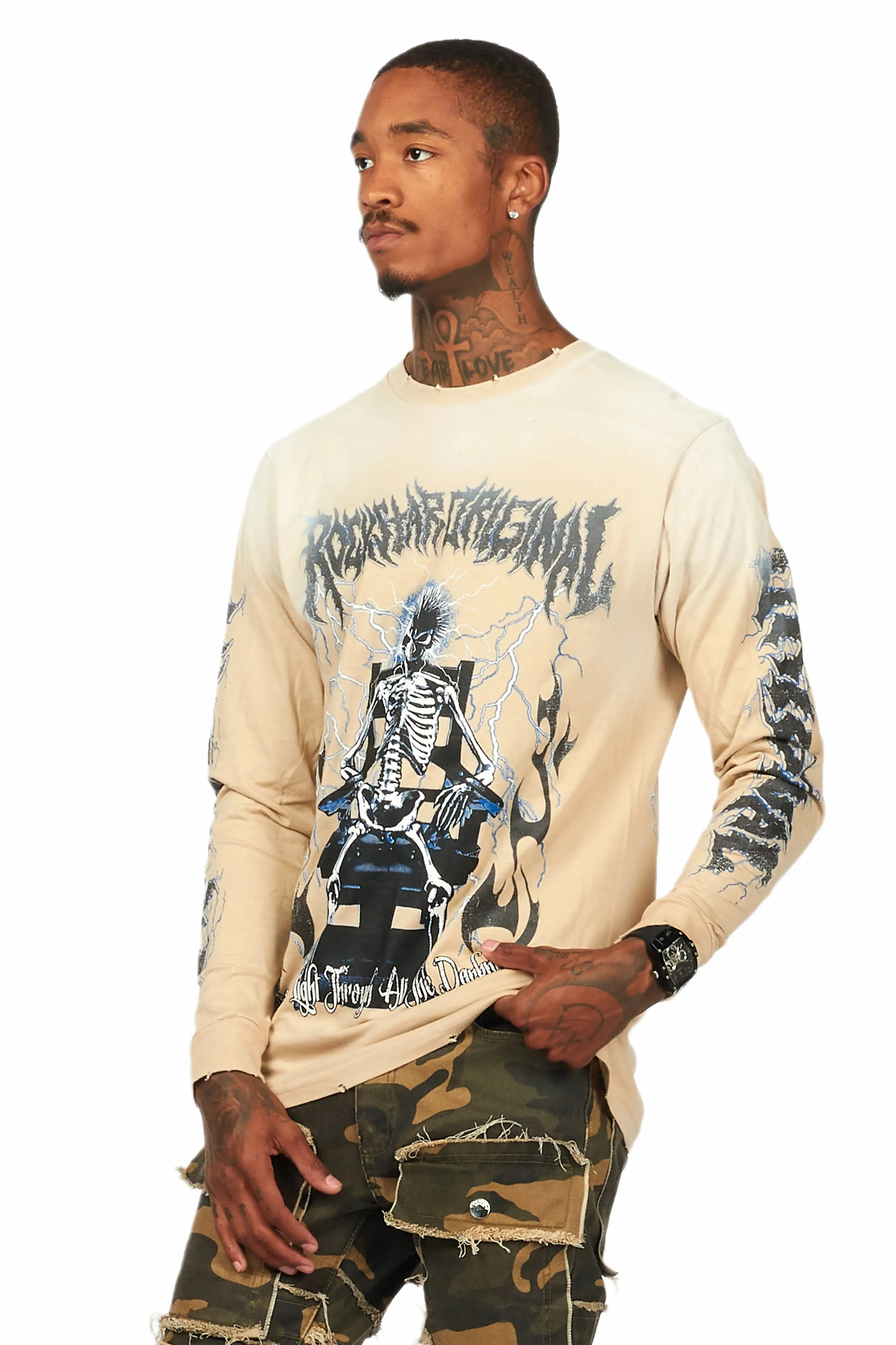 Exodus Beige Long Sleeve Graphic T-Shirt sold by Rockstar Original product image thumbnail 5
