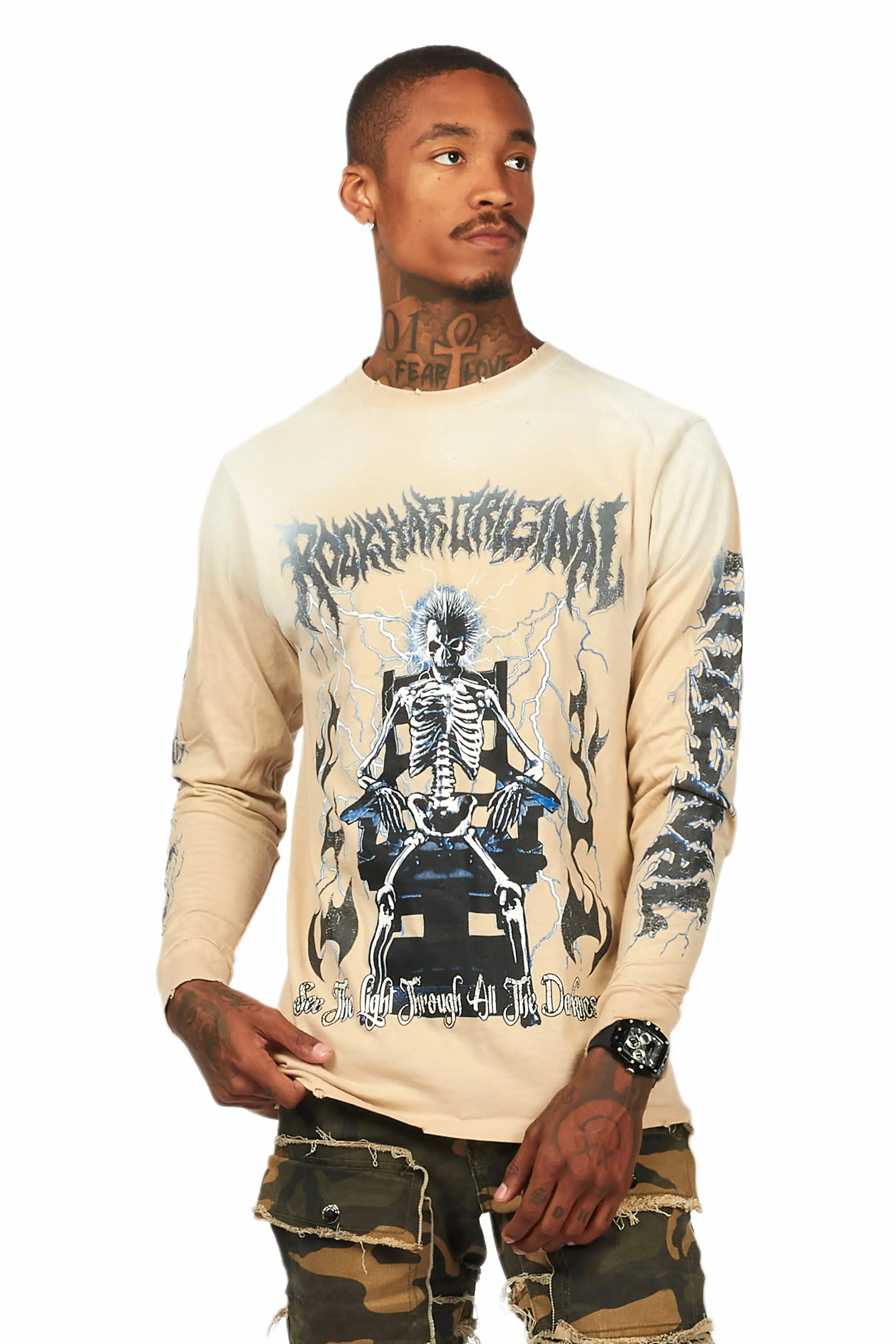 Exodus Beige Long Sleeve Graphic T-Shirt sold by Rockstar Original product image thumbnail 2