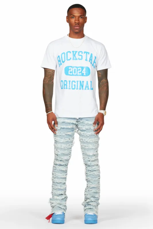 Members White T-Shirt & Ayan Blue Stacked Flare Jean sold by Rockstar Original