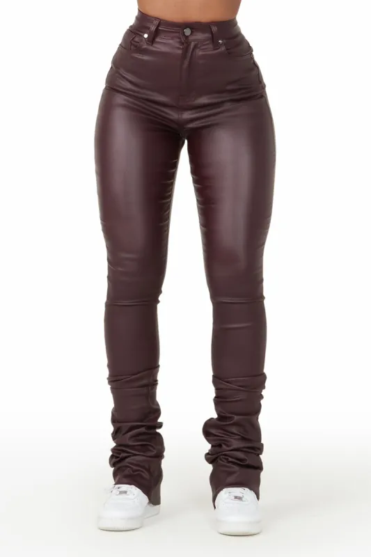 Pay Attention Wine PU Super Stacked Flare Pant sold by Rockstar Original