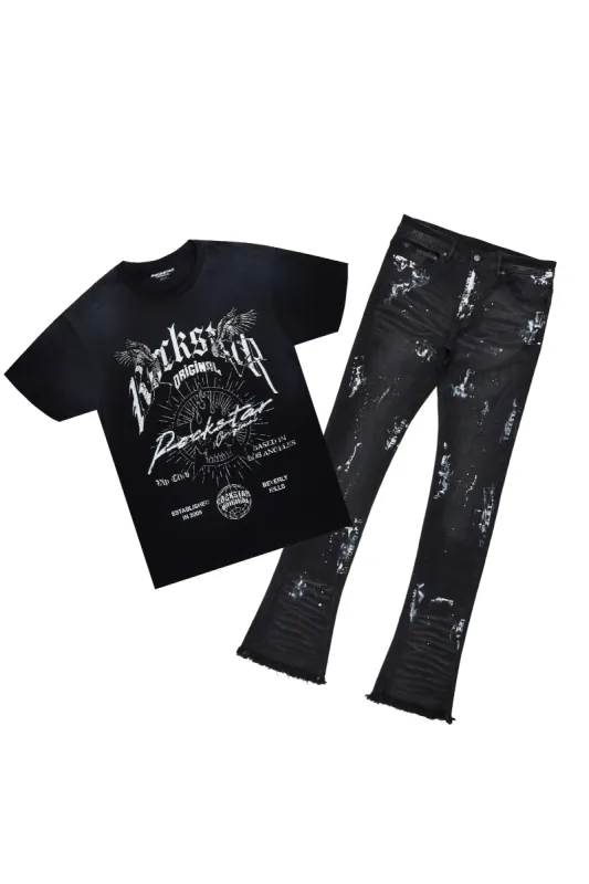 Tally Black T-Shirt/Stacked Flare Jean Set sold by Rockstar Original